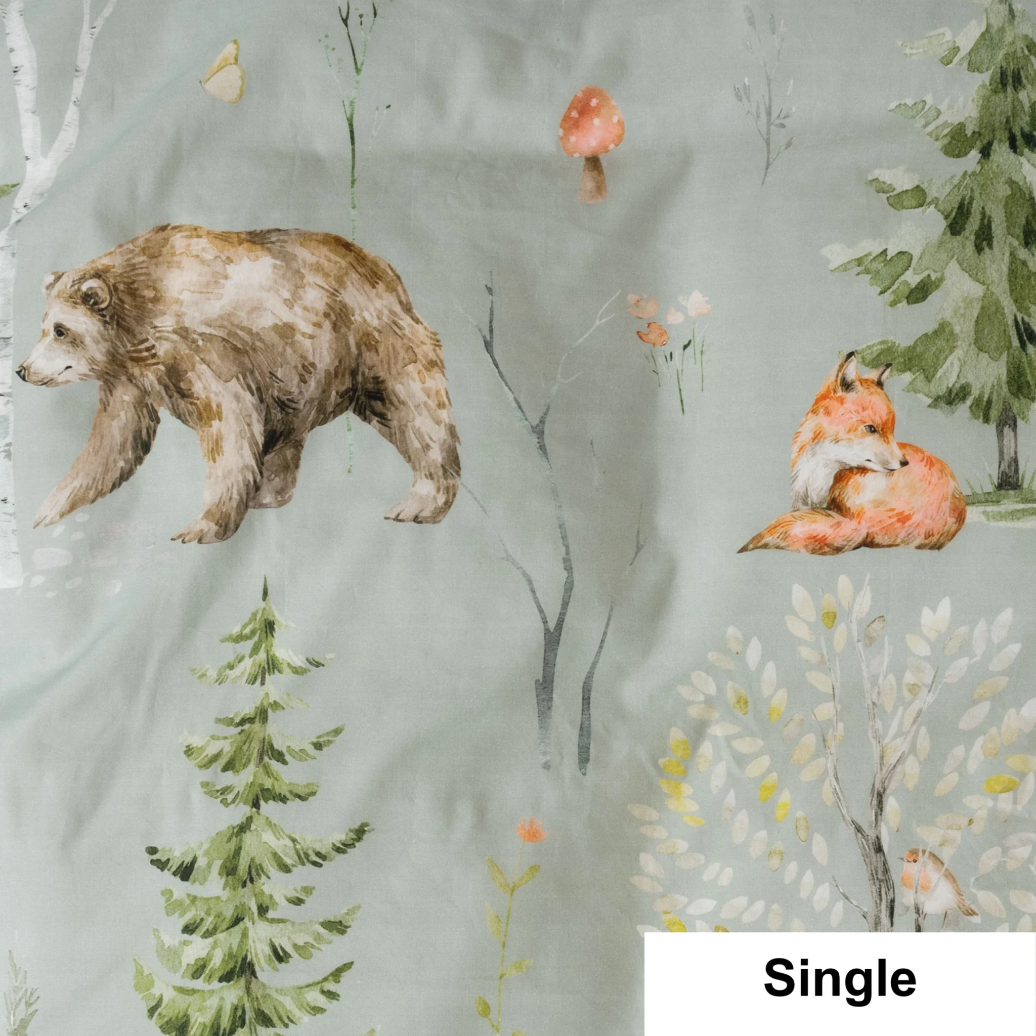SQUIGGLES Into The Forest Duvet Cover Set, Sage, NZ Single