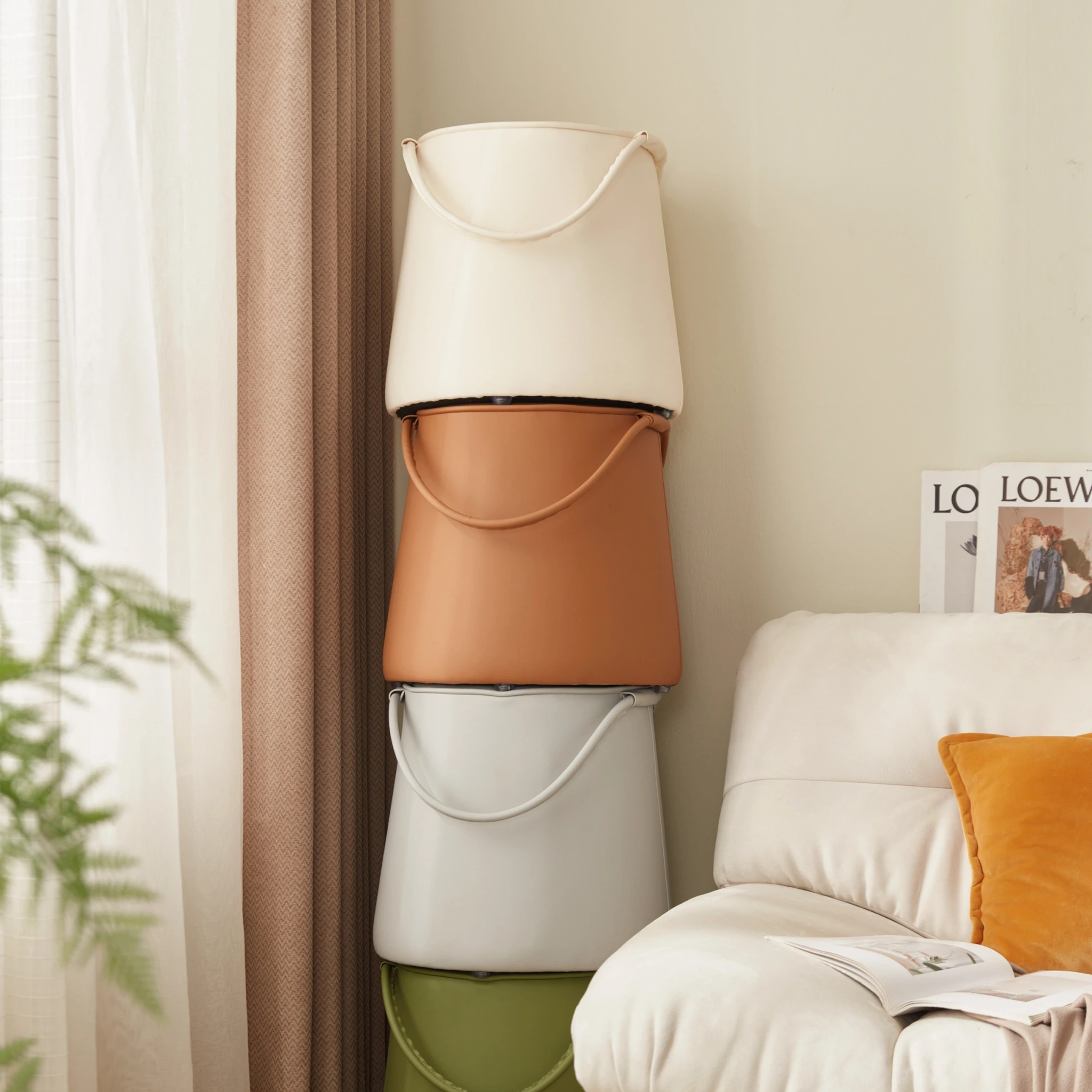 Linspire Kabos Leather Ottoman, Ivory