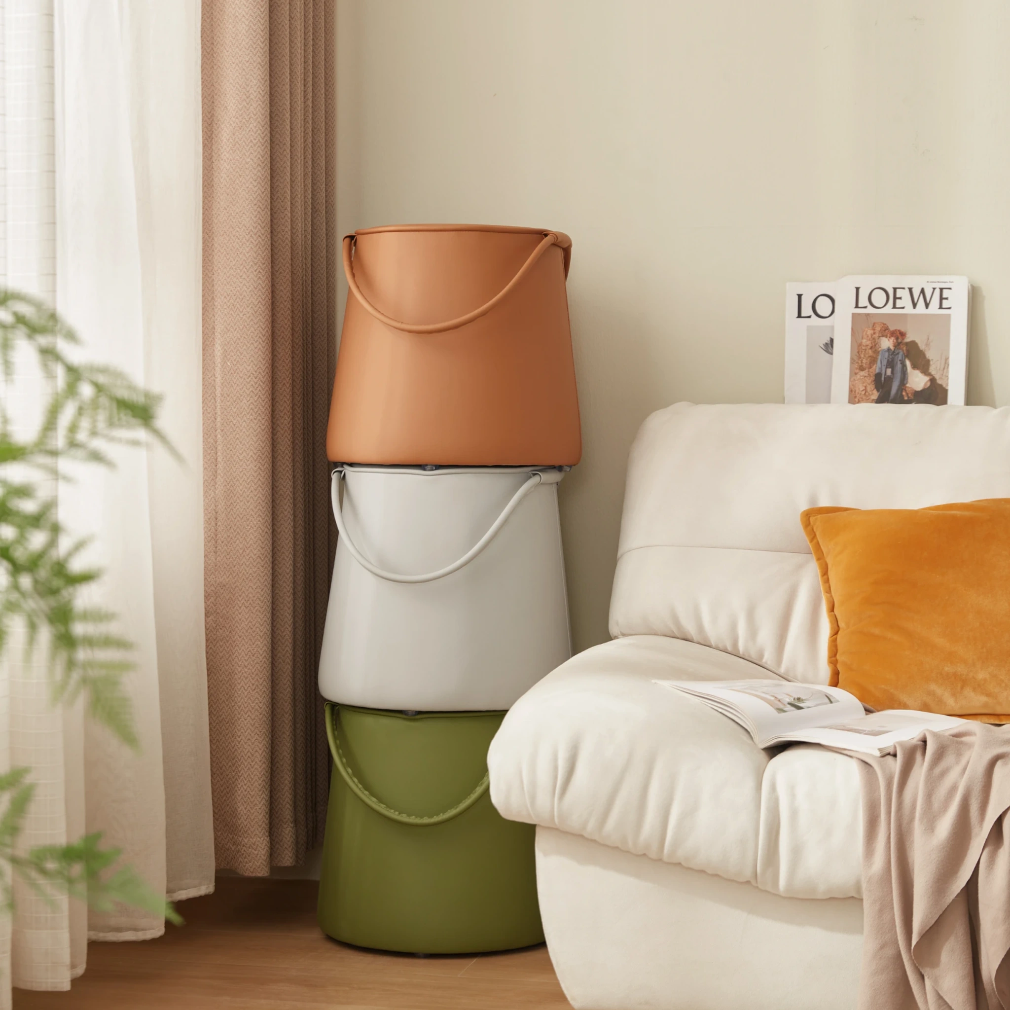 Linspire Kabos Leather Ottoman, Pastel Orange