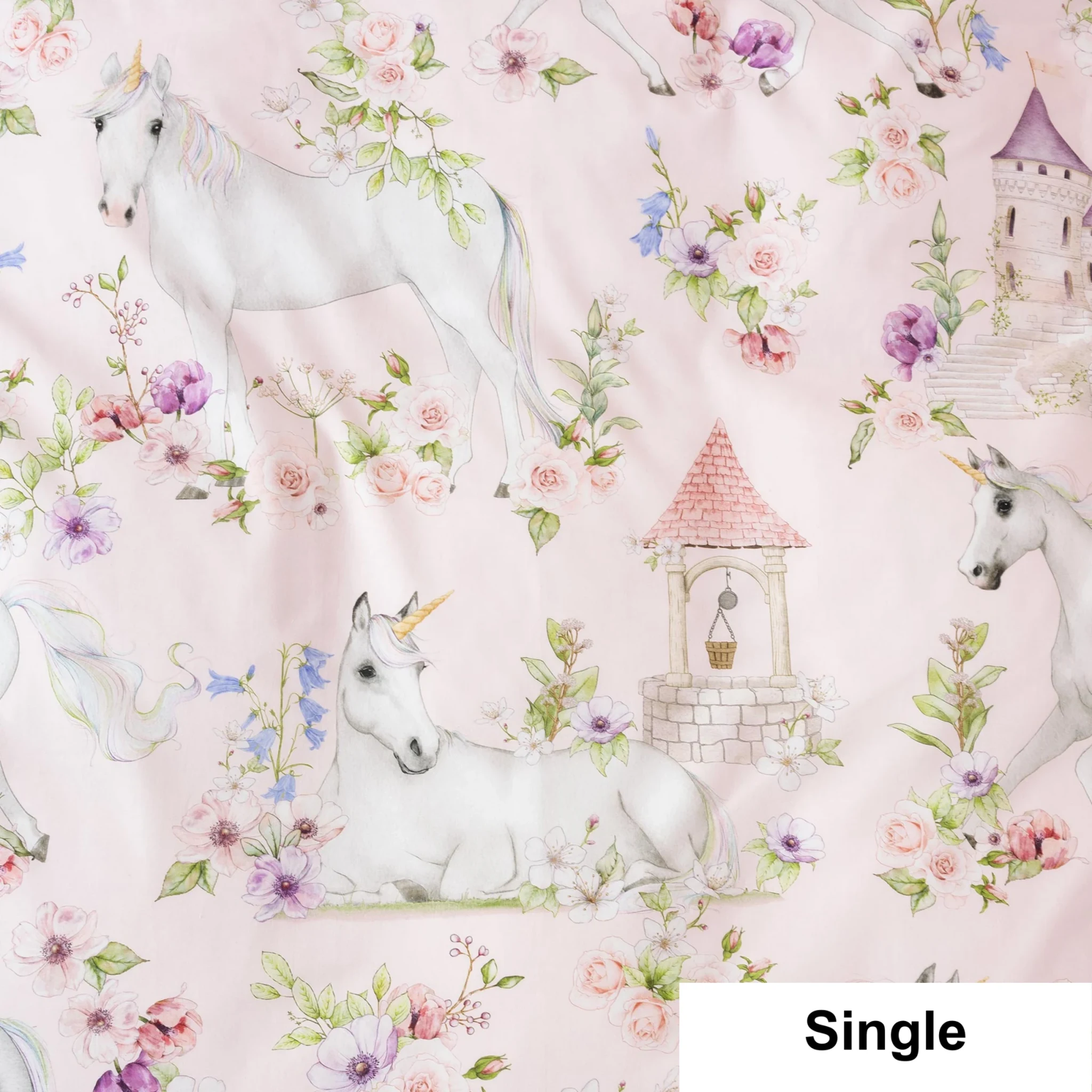 SQUIGGLES Unicorn Blossom Duvet Cover Set, Blush, NZ Single