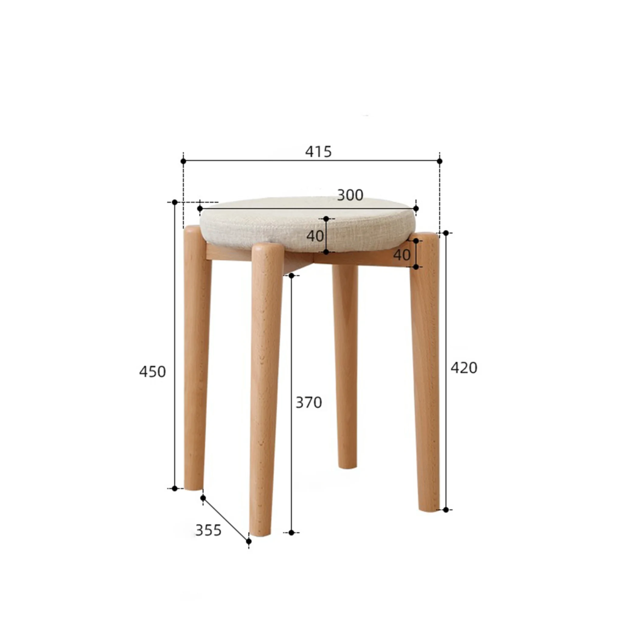 Solidwood Milan Stool with Cushion, Beige
