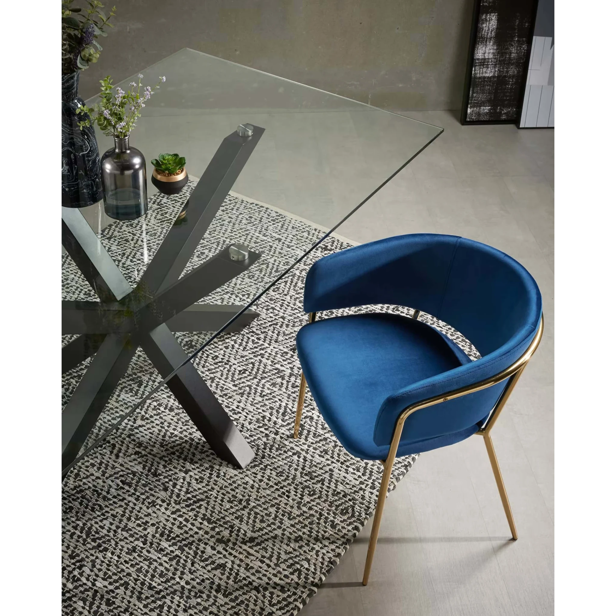 Kave Home Argo Dining Table with Glass Top, Transparent & Black, 1.5m