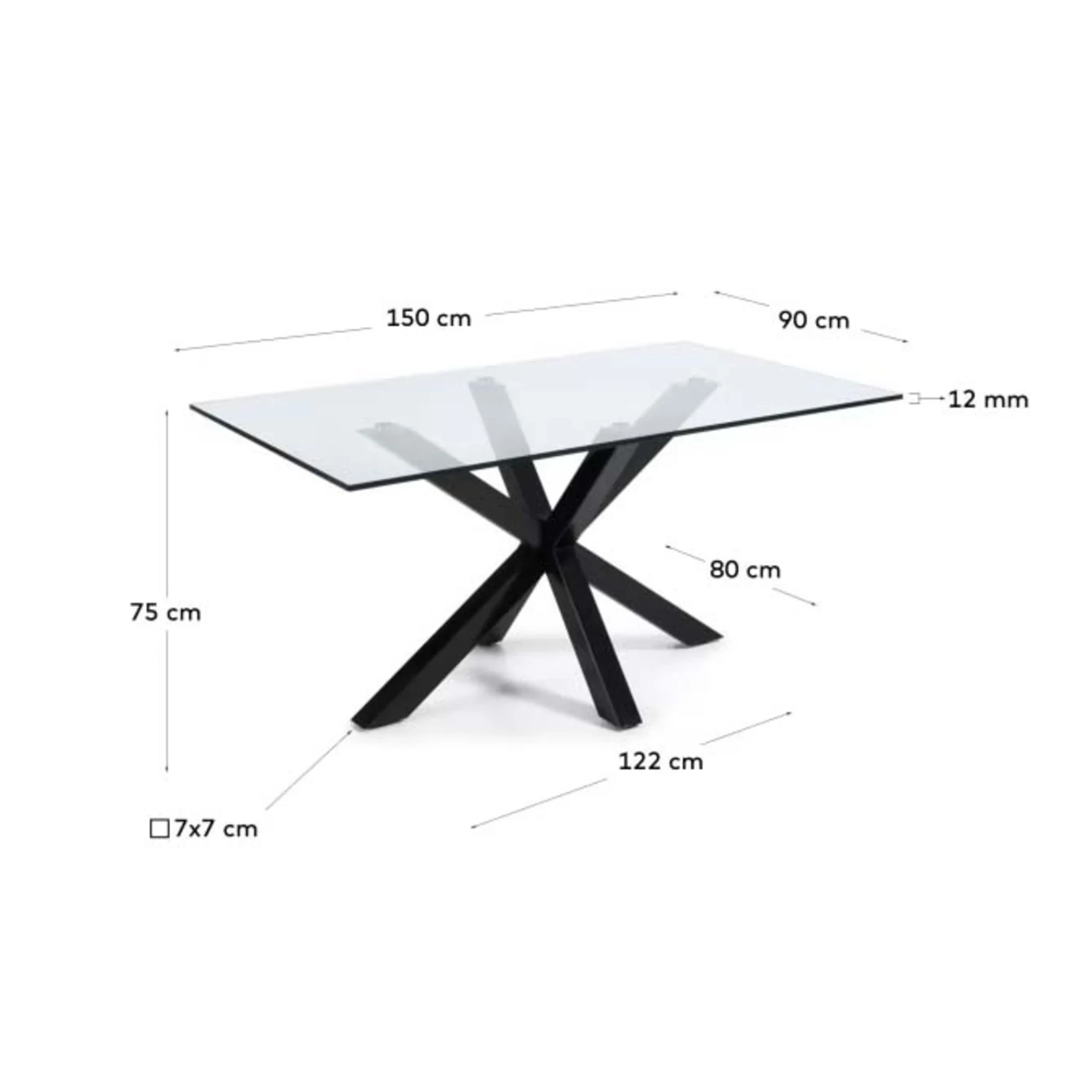 Kave Home Argo Dining Table with Glass Top, Transparent & Black, 1.5m
