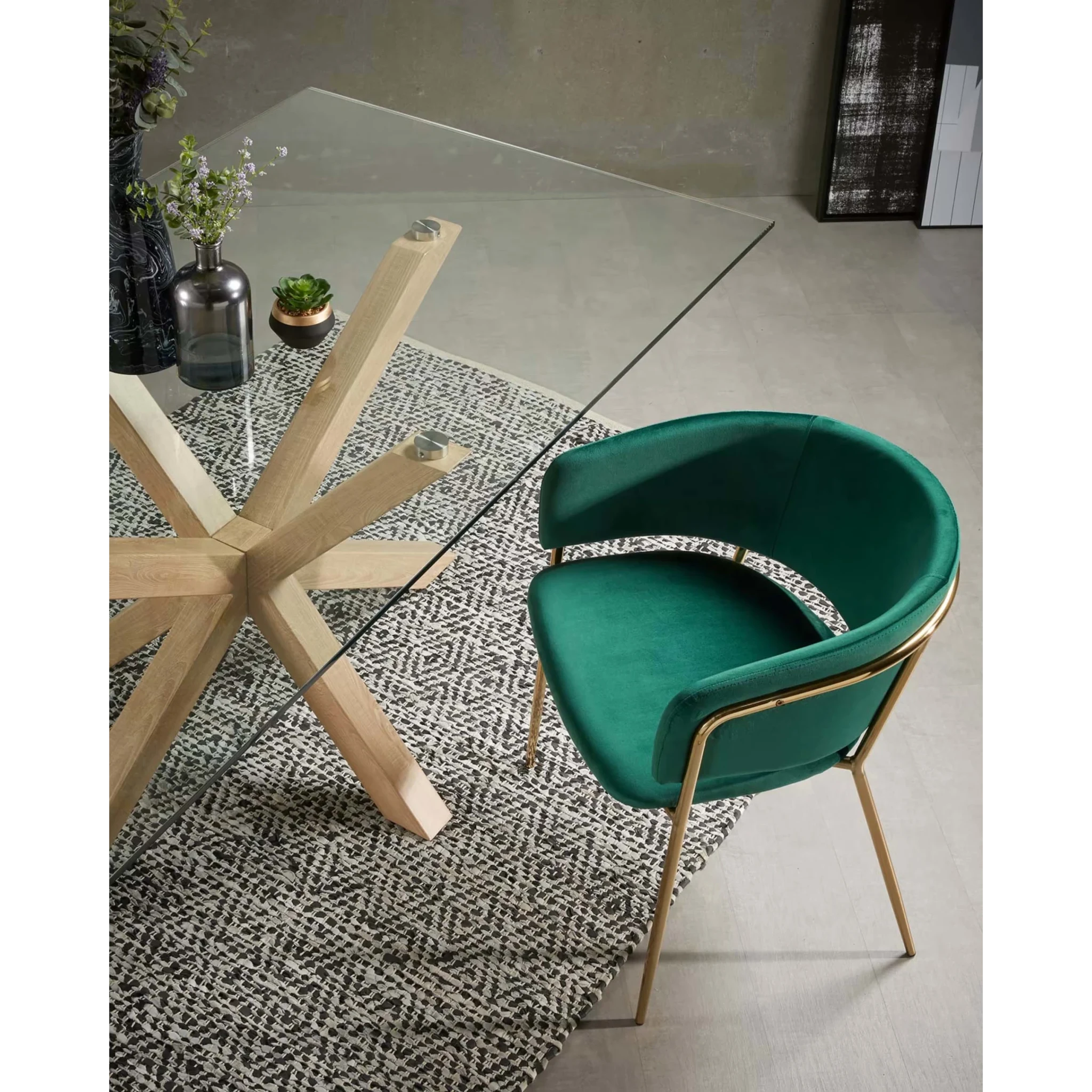 Kave Home Argo Dining Table with Glass Top, Transparent & Natural Wood, 1.5m