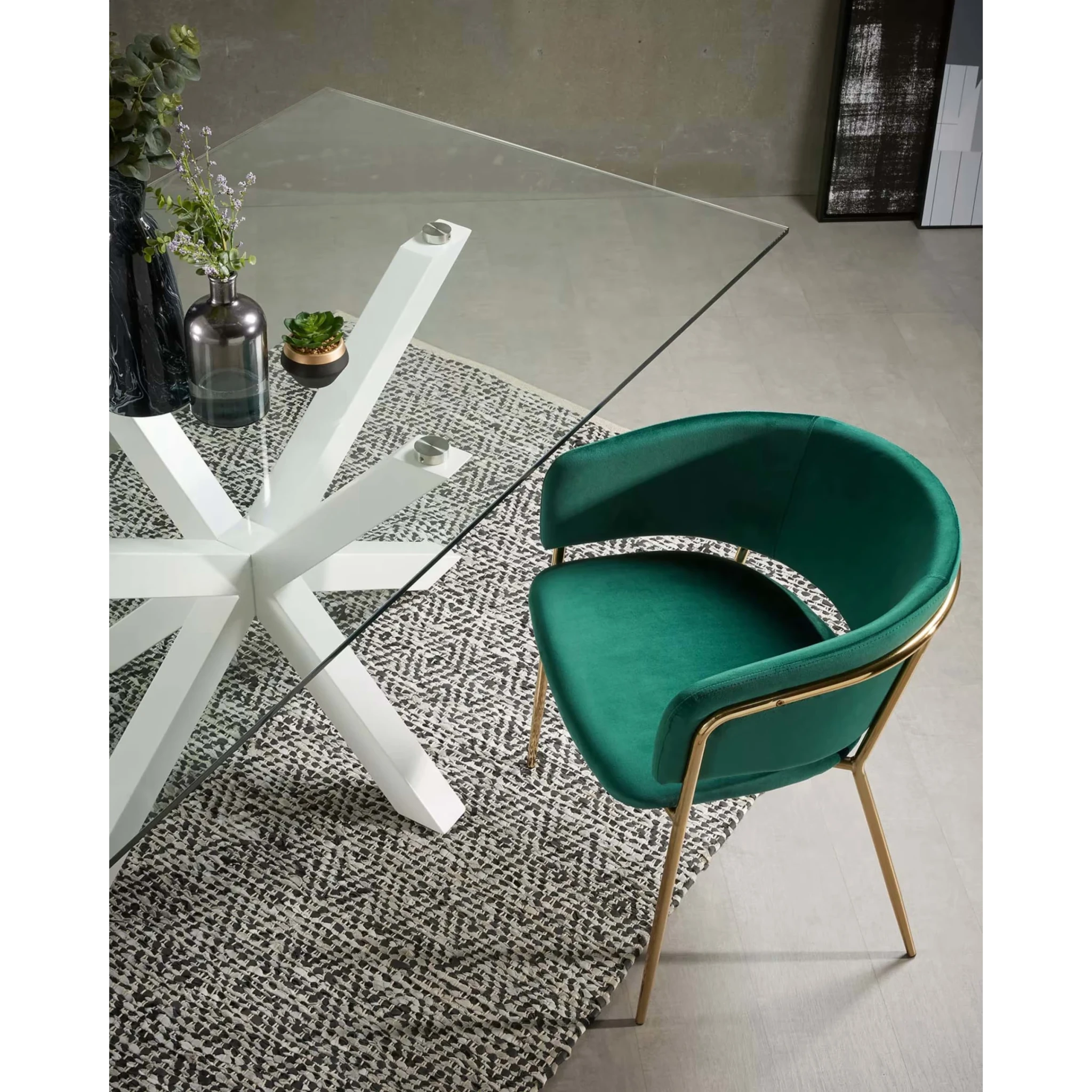 Kave Home Argo Dining Table with Glass Top, Transparent & White, 1.5m