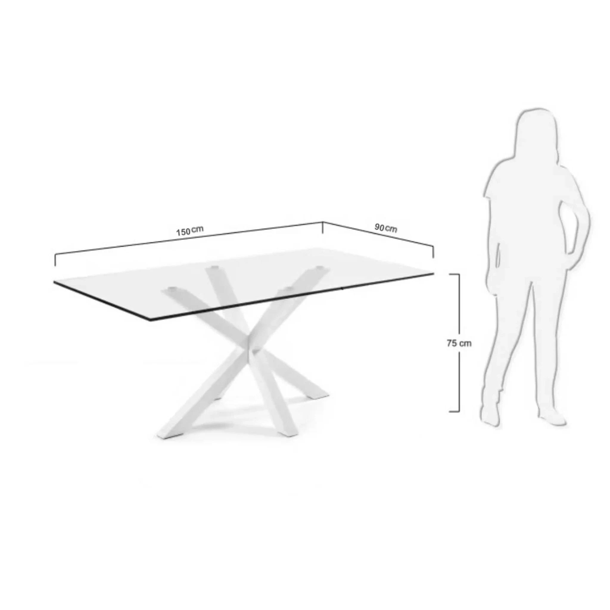 Kave Home Argo Dining Table with Glass Top, Transparent & White, 1.5m