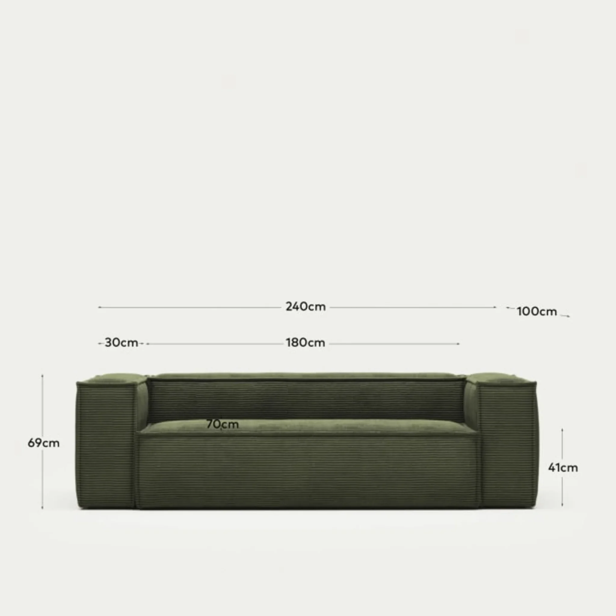 Kave Home Blok 3-Seat Sofa, Corduroy, Green