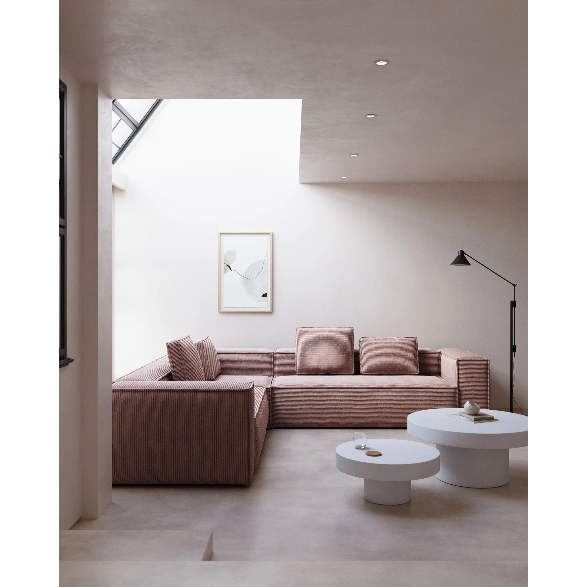 Kave Home Blok 4-Seat Corner Sofa, Corduroy, 290x290cm, Pink