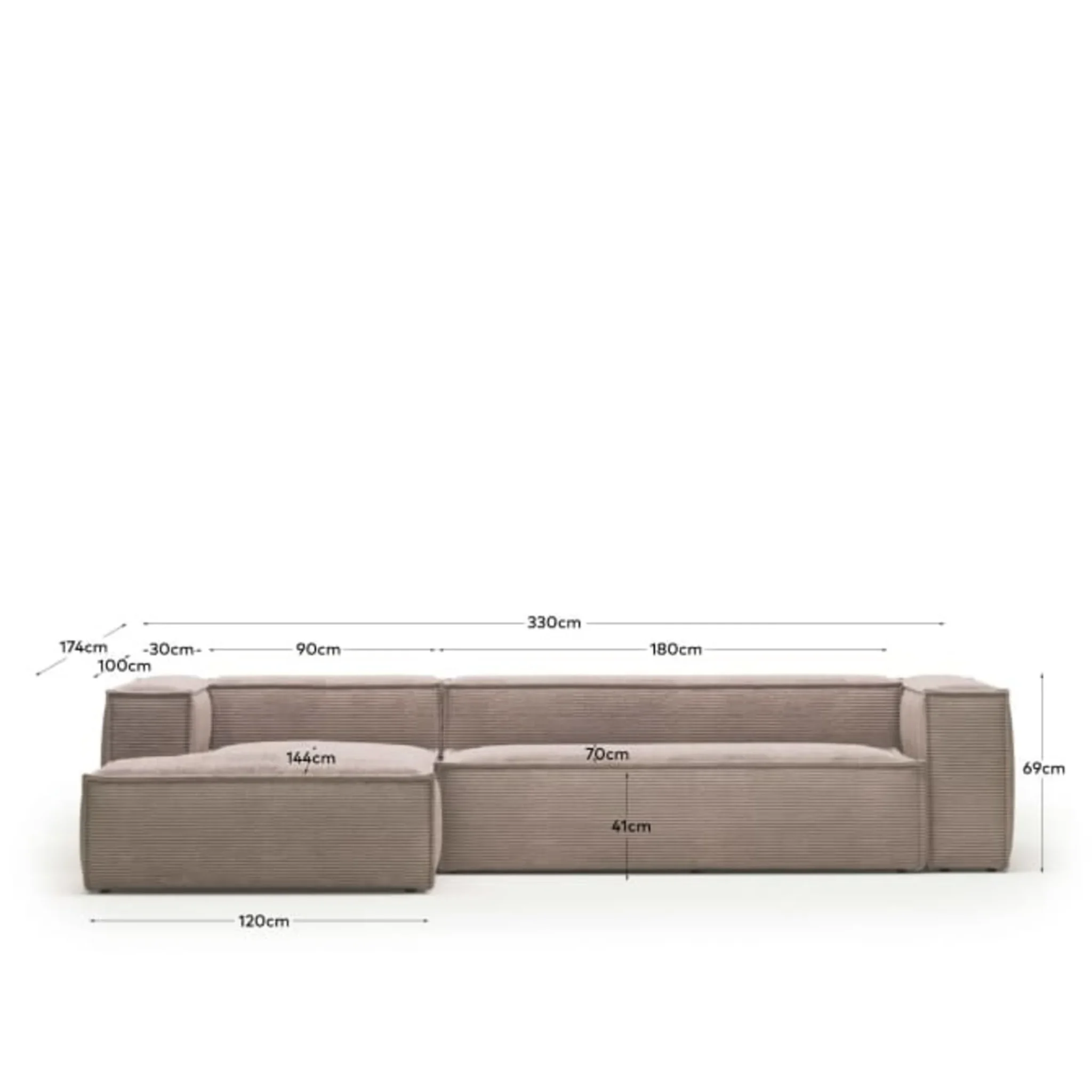Kave Home Blok 4-Seat Modular Sofa with Left Chaise, Corduroy, Pink