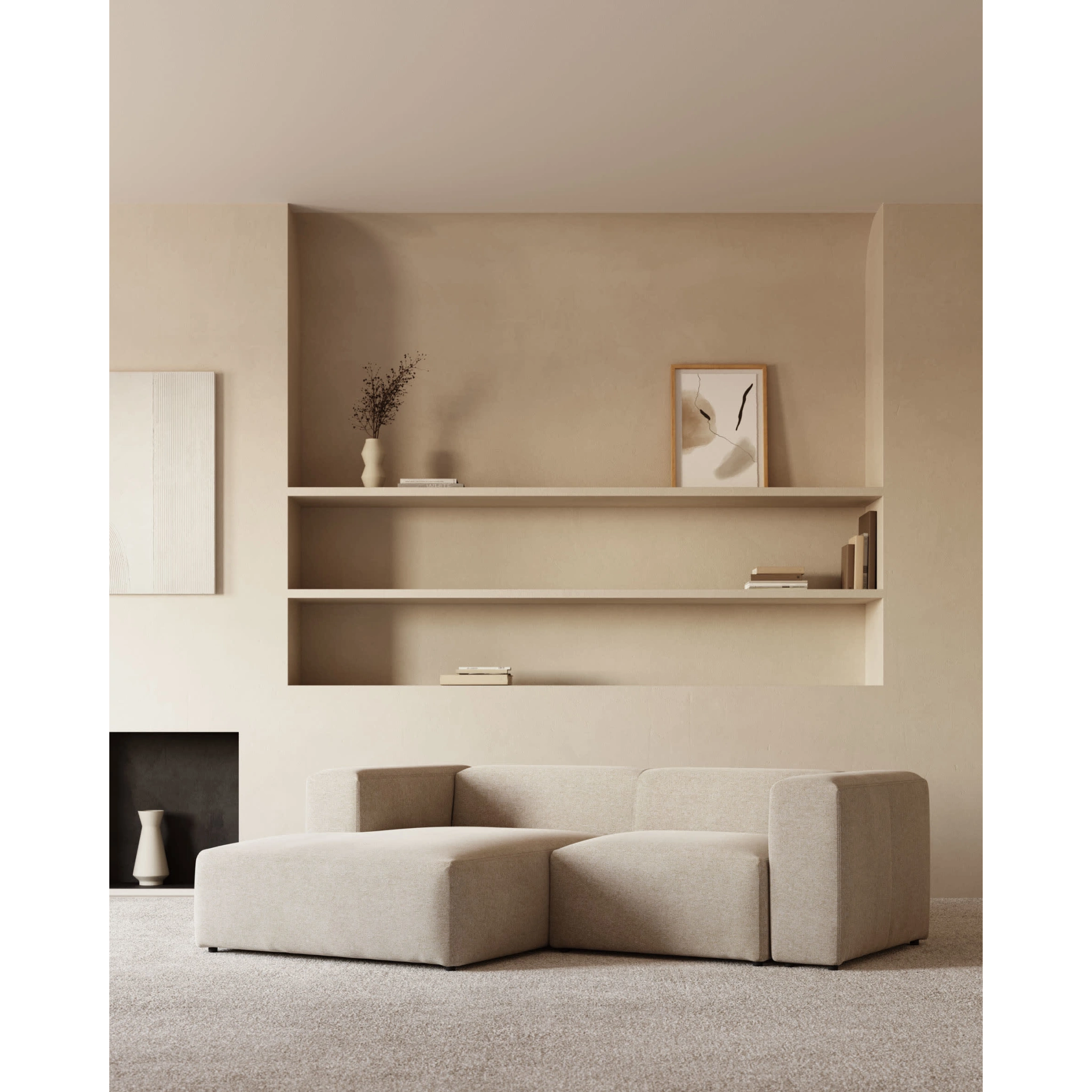 Kave Home Blok 2-Seat Modular Sofa with Left Chaise, Beige