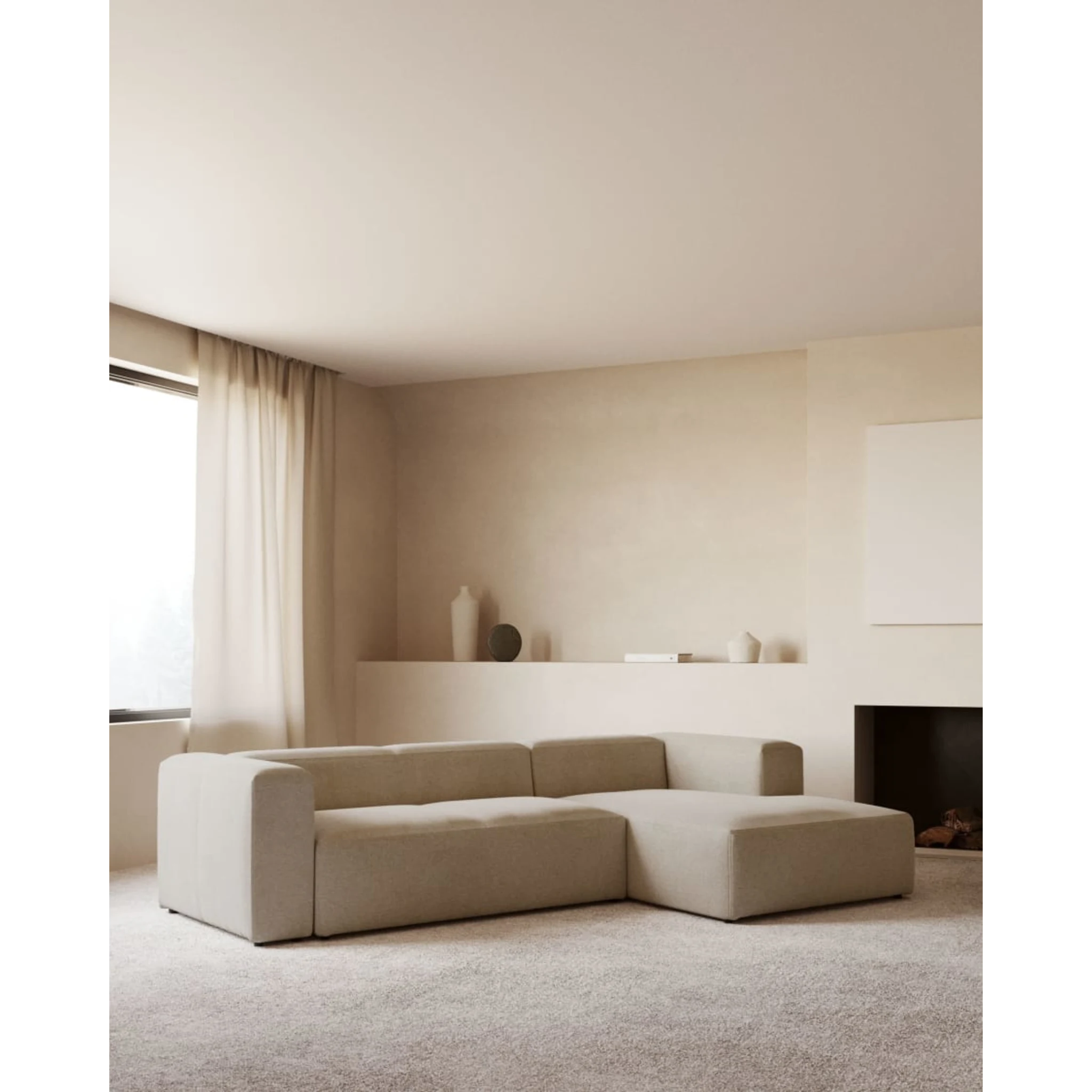 Kave Home Blok 4-Seat Modular Sofa with Right Chaise, Beige