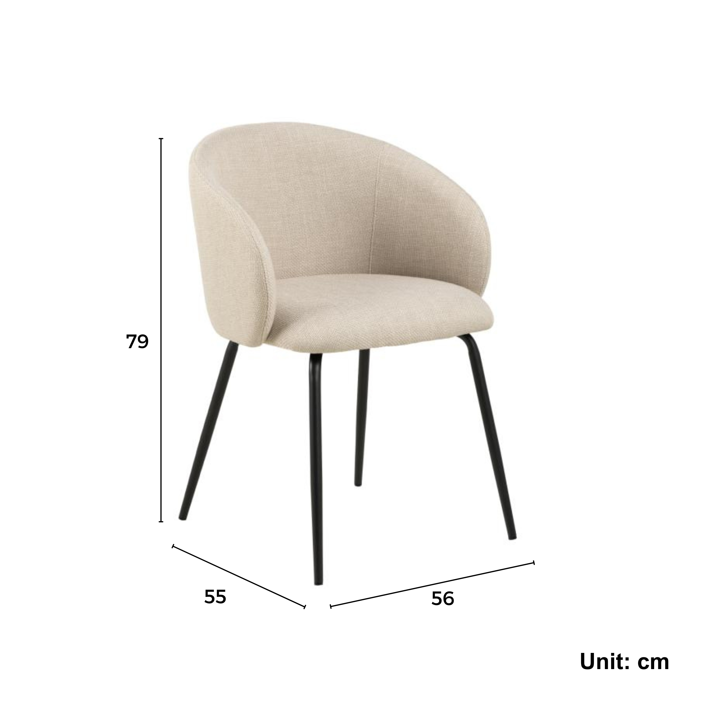 Hjem Design Eleanor Dining Chair with Armrest, Beige, Set of 2