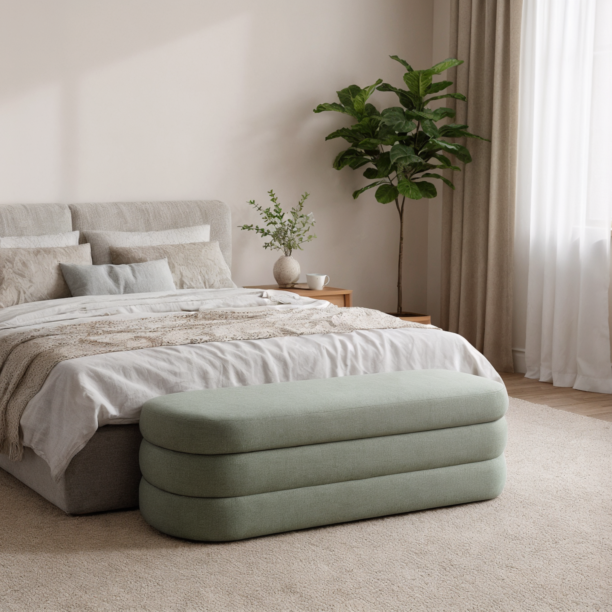 MODE Timo Chenille Storage Bench, Moss Green