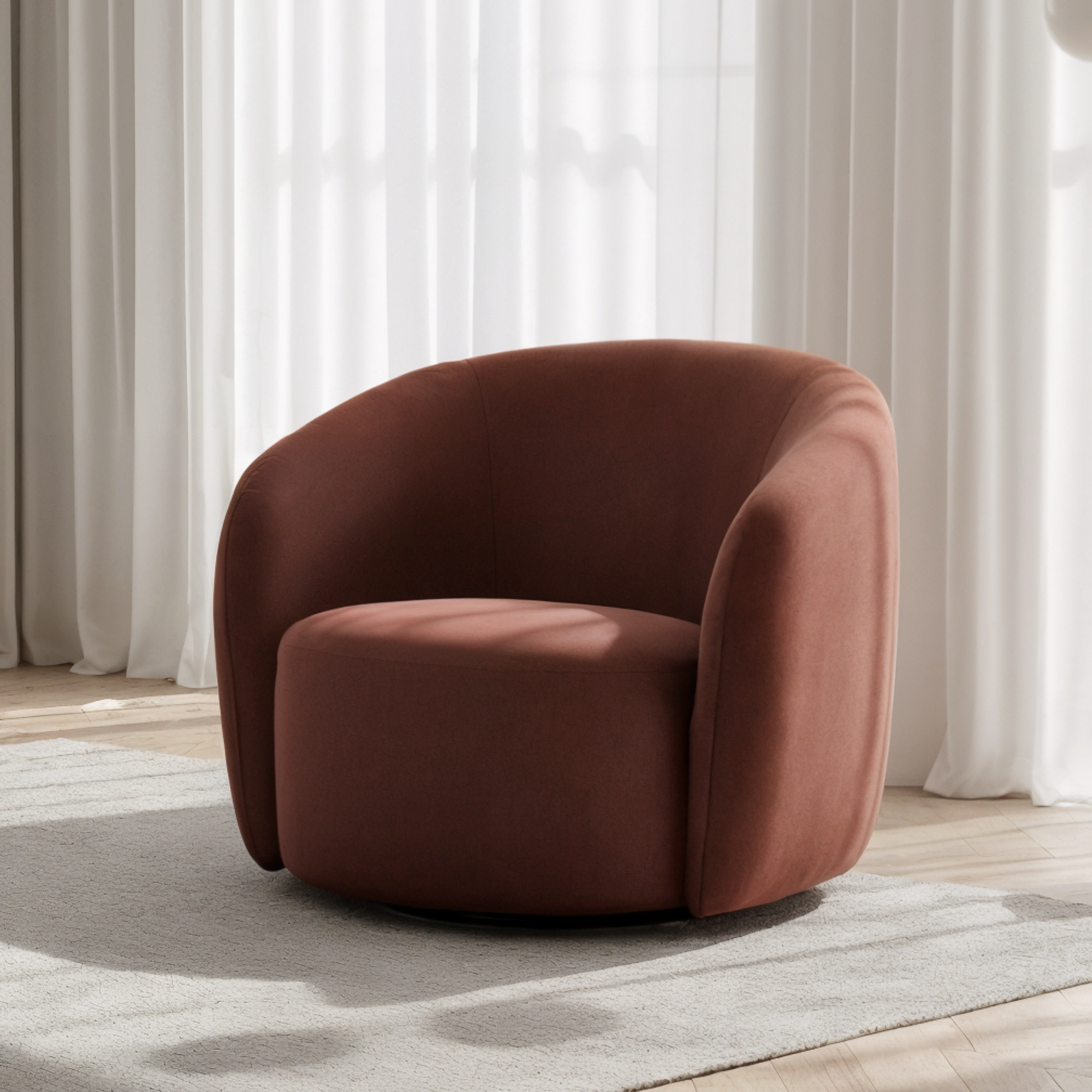 MODE Lino Velvet Swivel Chair, Oxblood