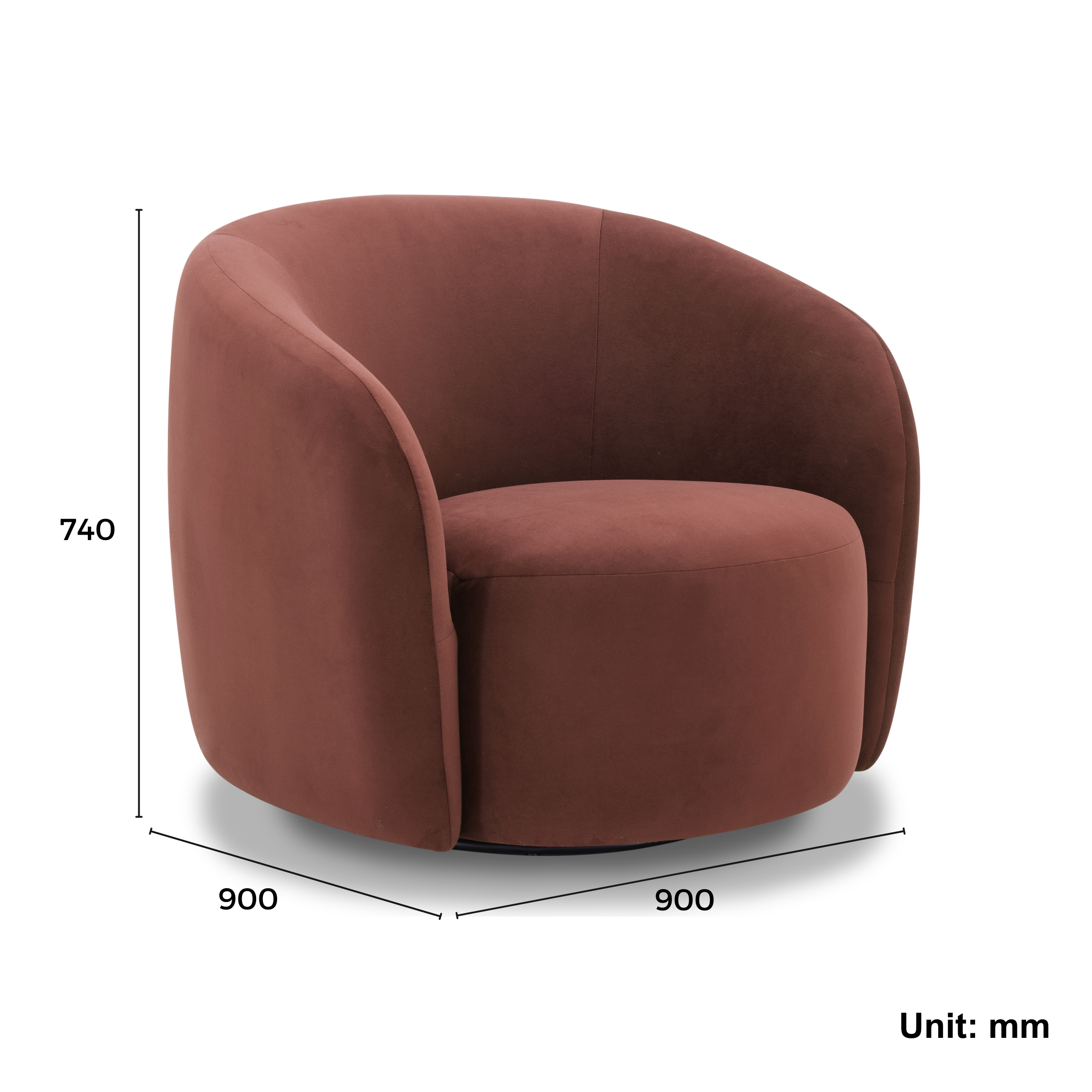 MODE Lino Velvet Swivel Chair, Oxblood