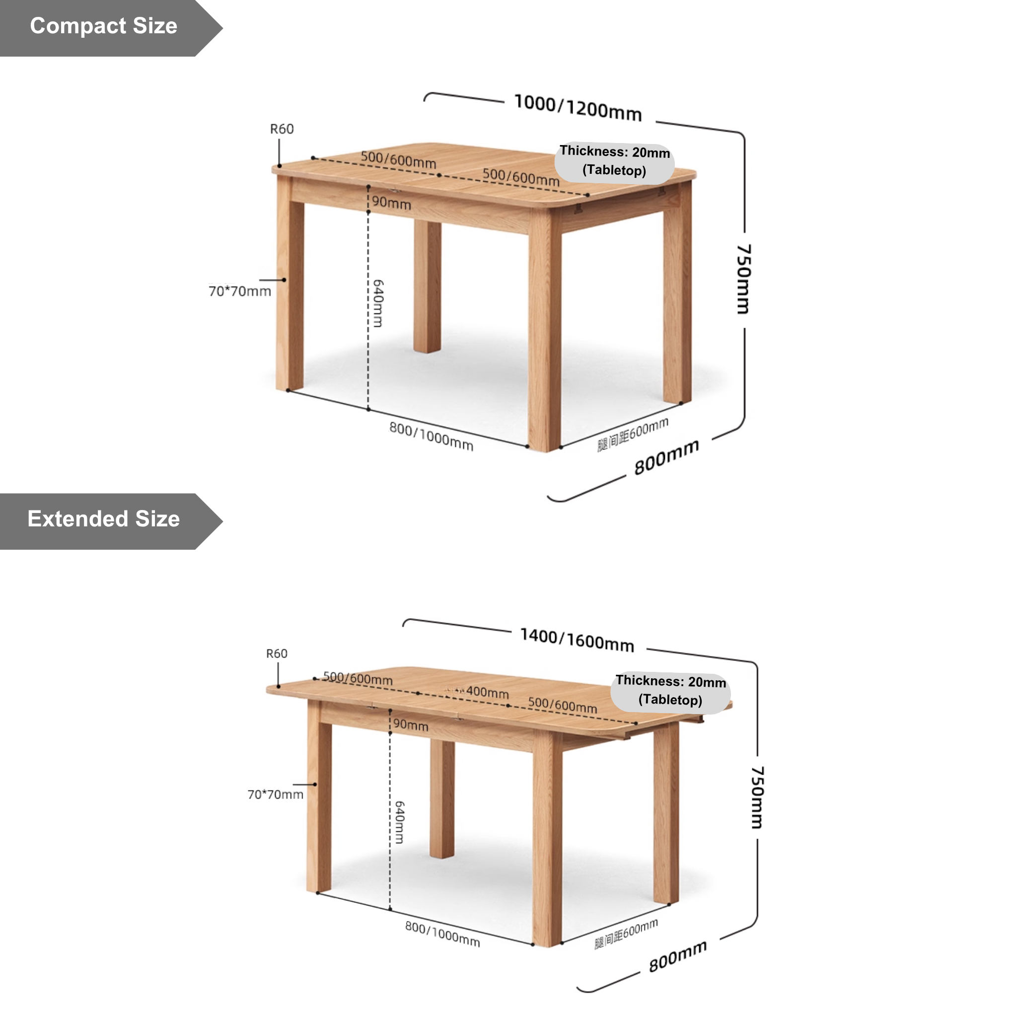 Solidwood Hemura Extendable Dining Table, Oak, W140cm