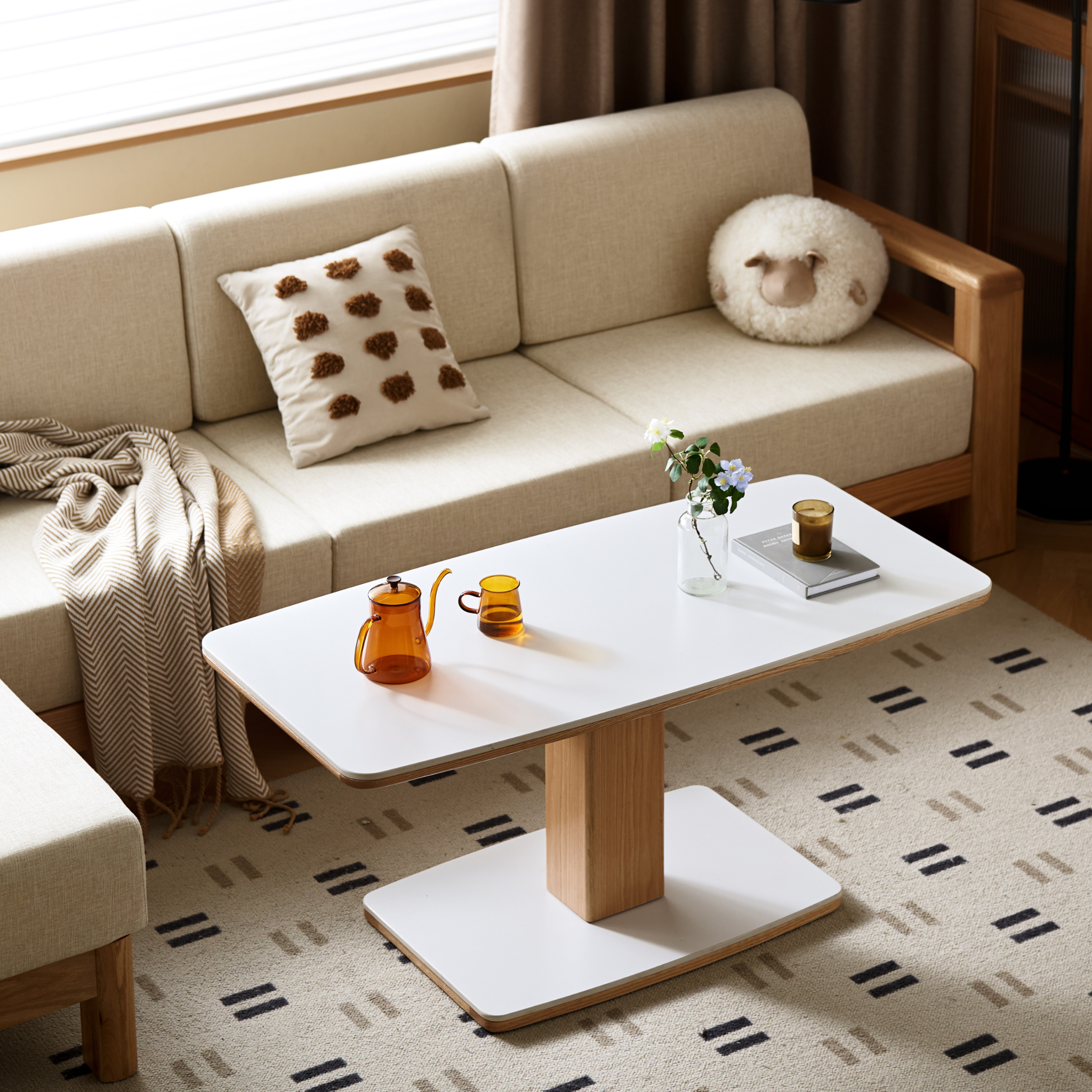 Solidwood Hemura Height-Adjustable Coffee Table with Sintered Stone Top