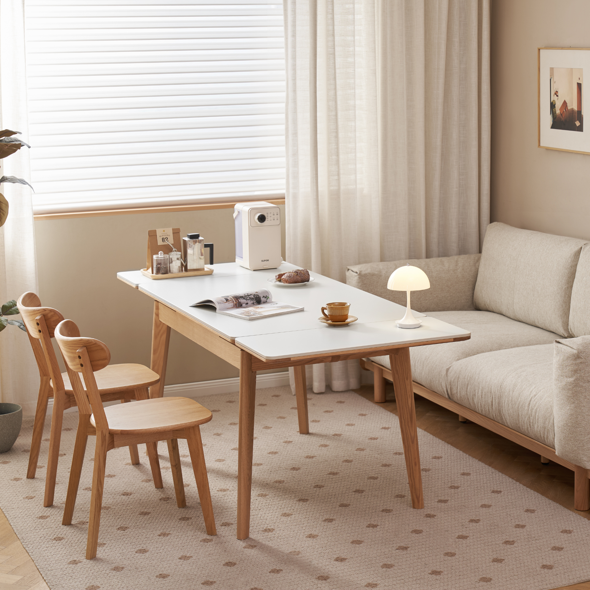 Solidwood Hemura Extendable Dining Table wIth Sintered Stone Top, 145cm