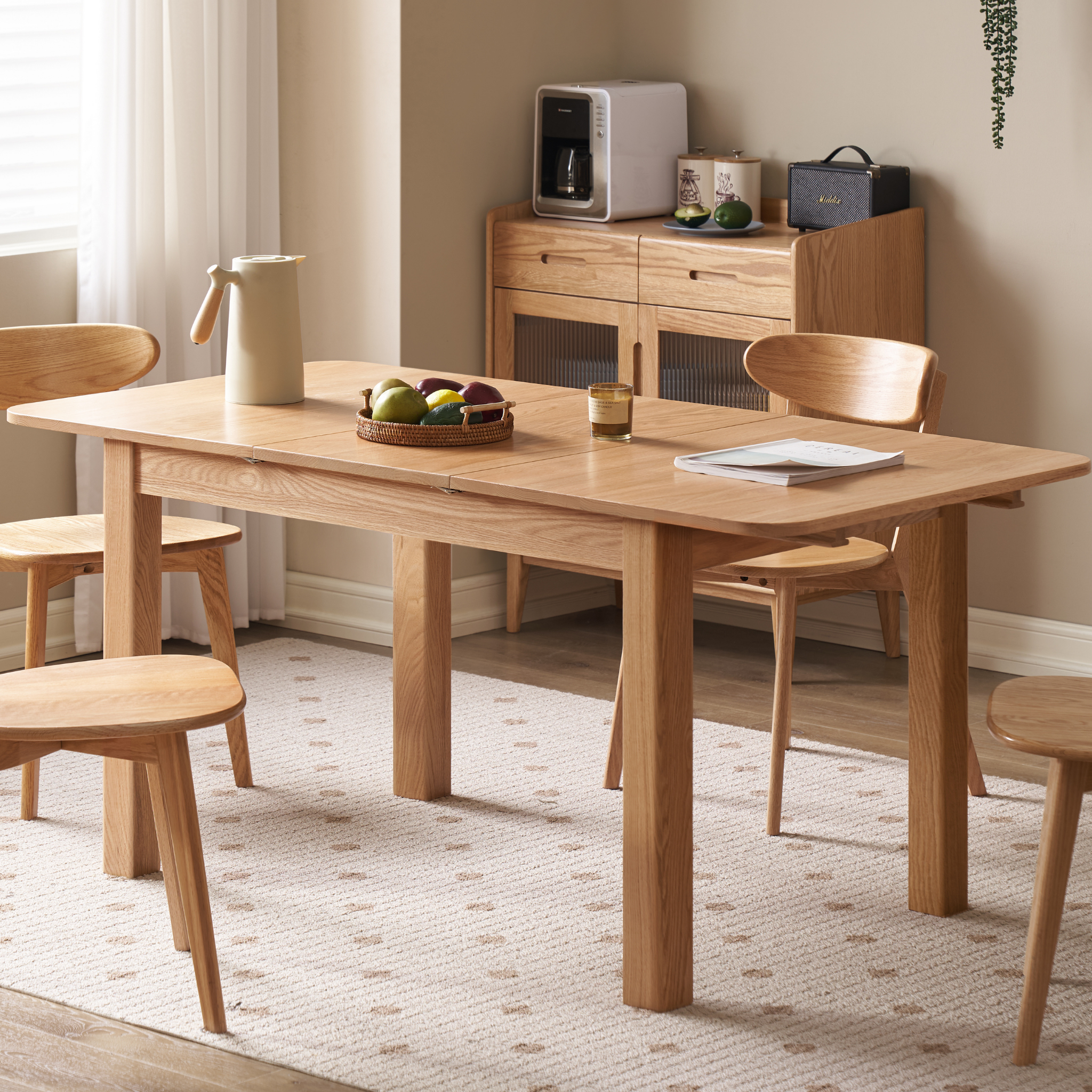 Solidwood Hemura Extendable Dining Table, Oak, W140cm