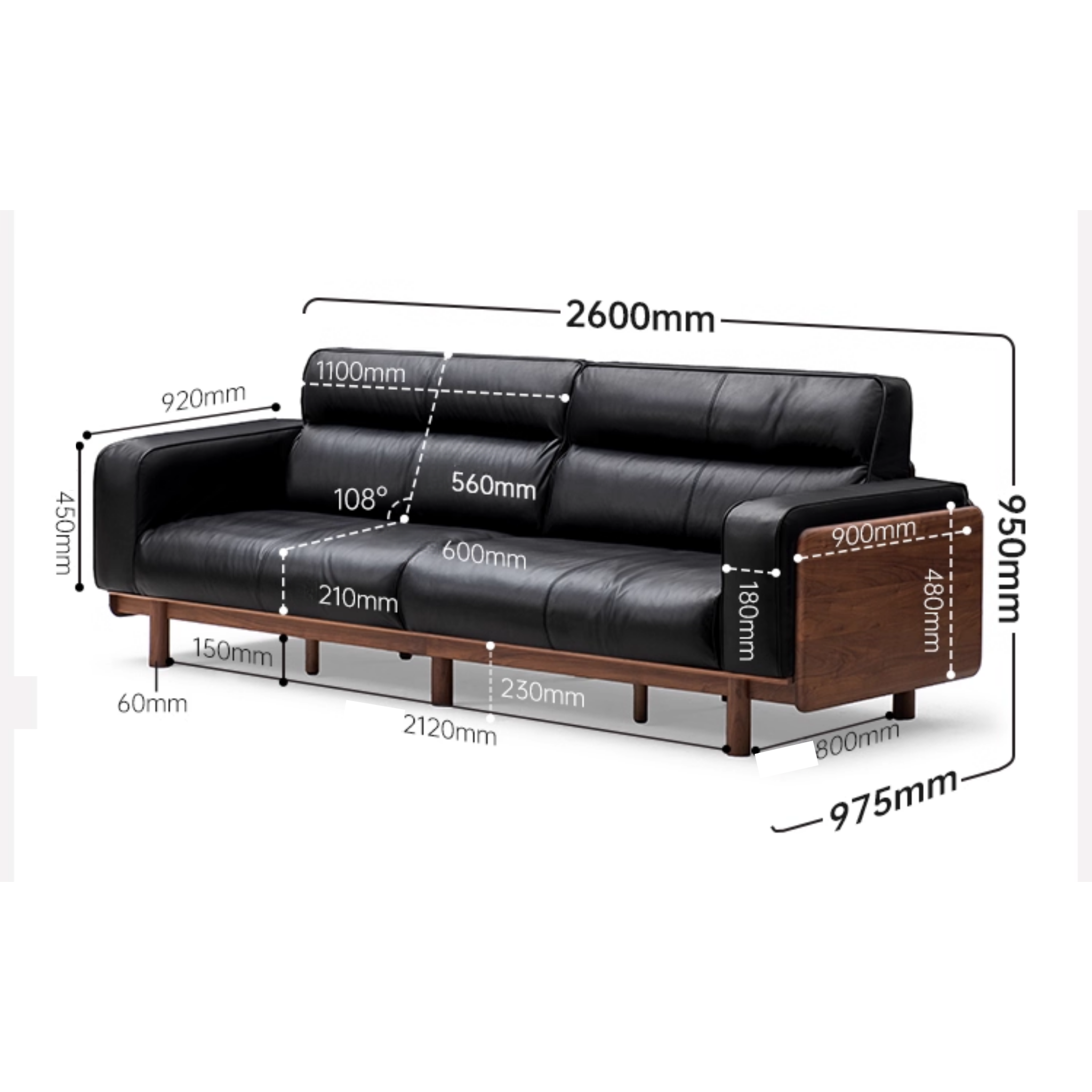 Solidwood Luxembourg 4-Seater Leather Sofa