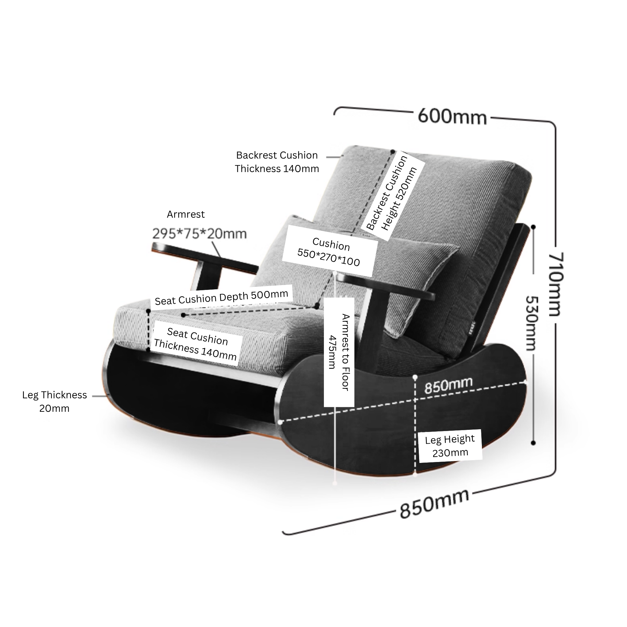 Solidwood Bluro Armless Corduroy Rocking Chair, Neutral White