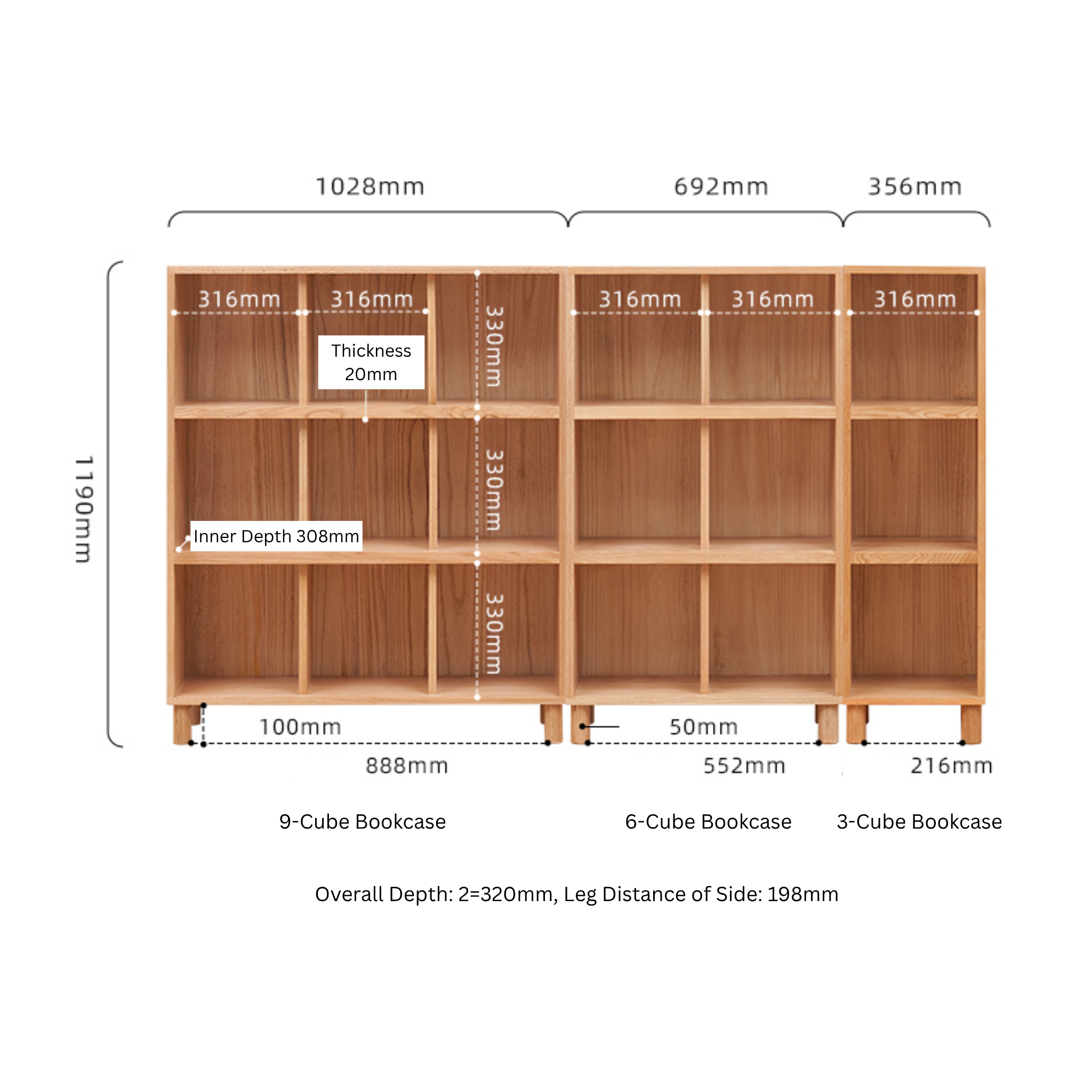 Solidwood Gleam 6-Cube Bookcase, Oak