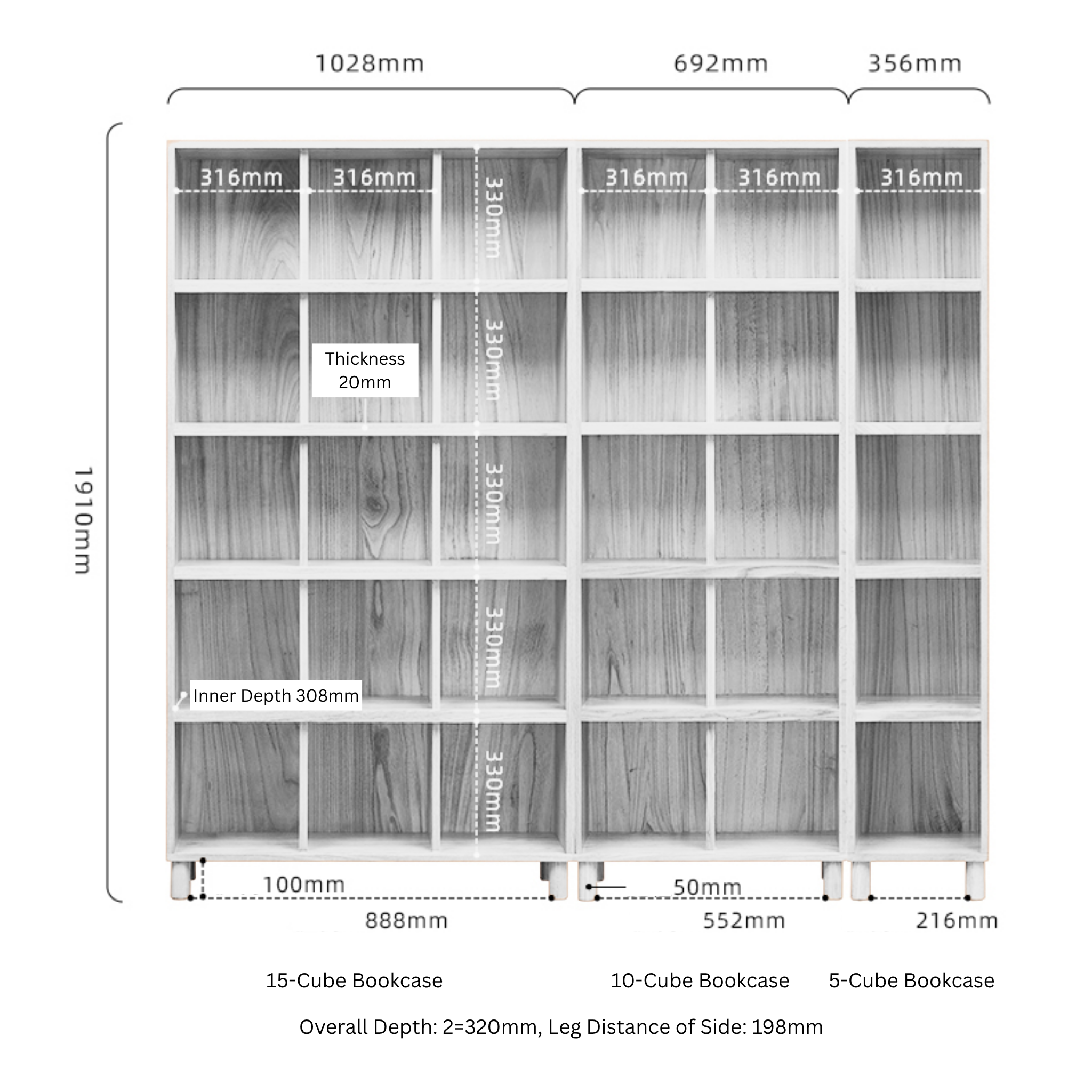 Solidwood Gleam 15-Cube Bookcase, Walnut Oak