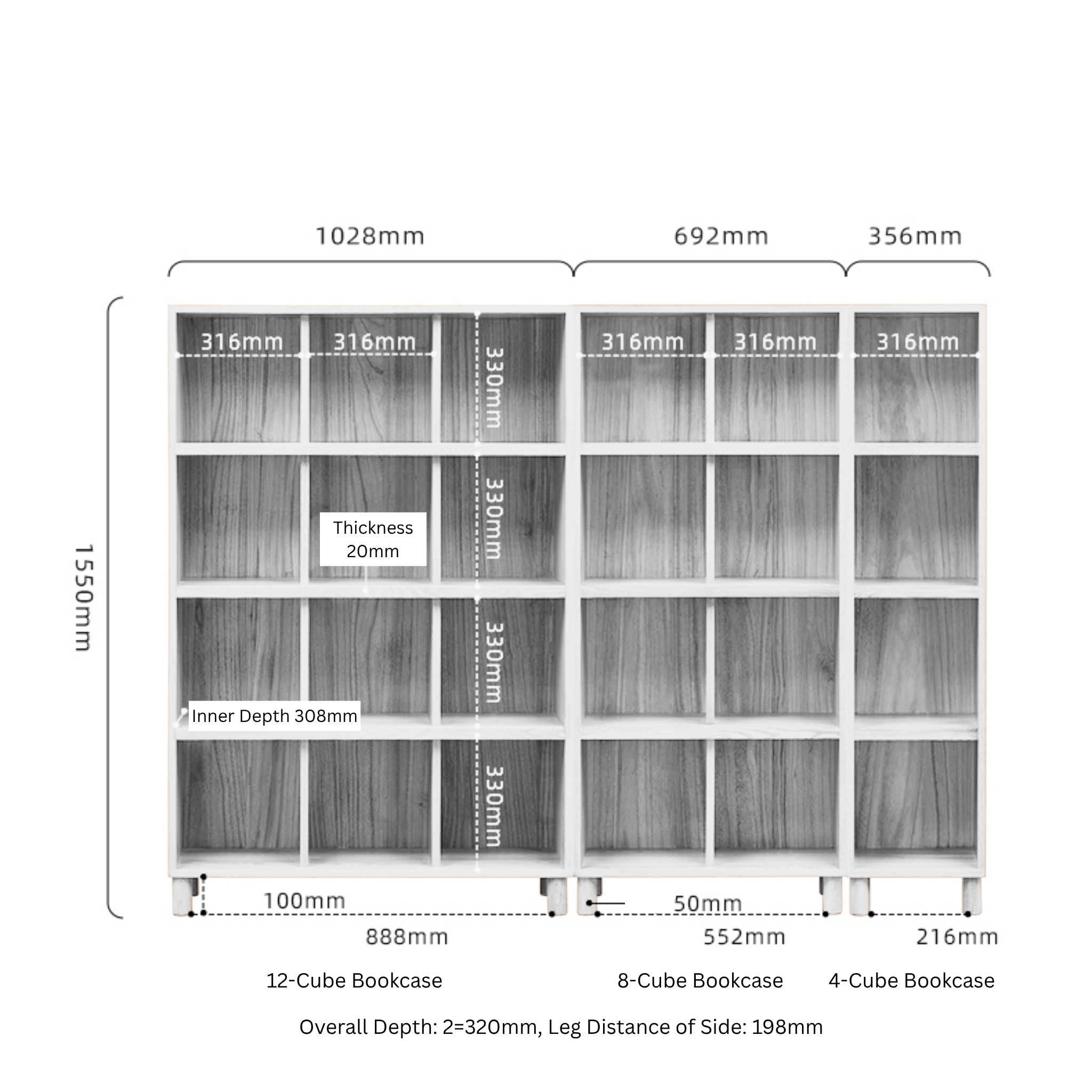 Solidwood Gleam 4-Cube Bookcase, Walnut Oak