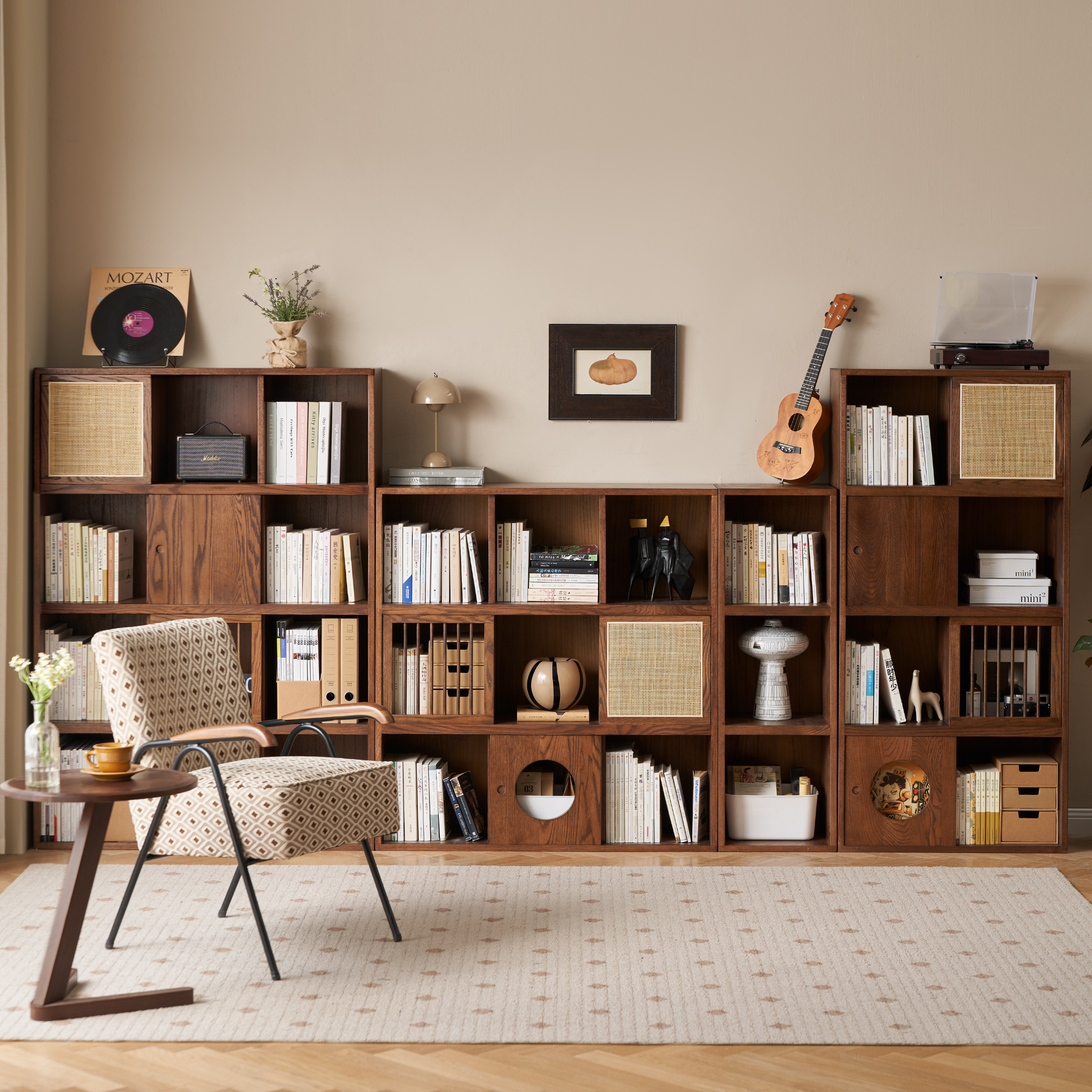 Solidwood Gleam 8-Cube Bookcase, Walnut Oak