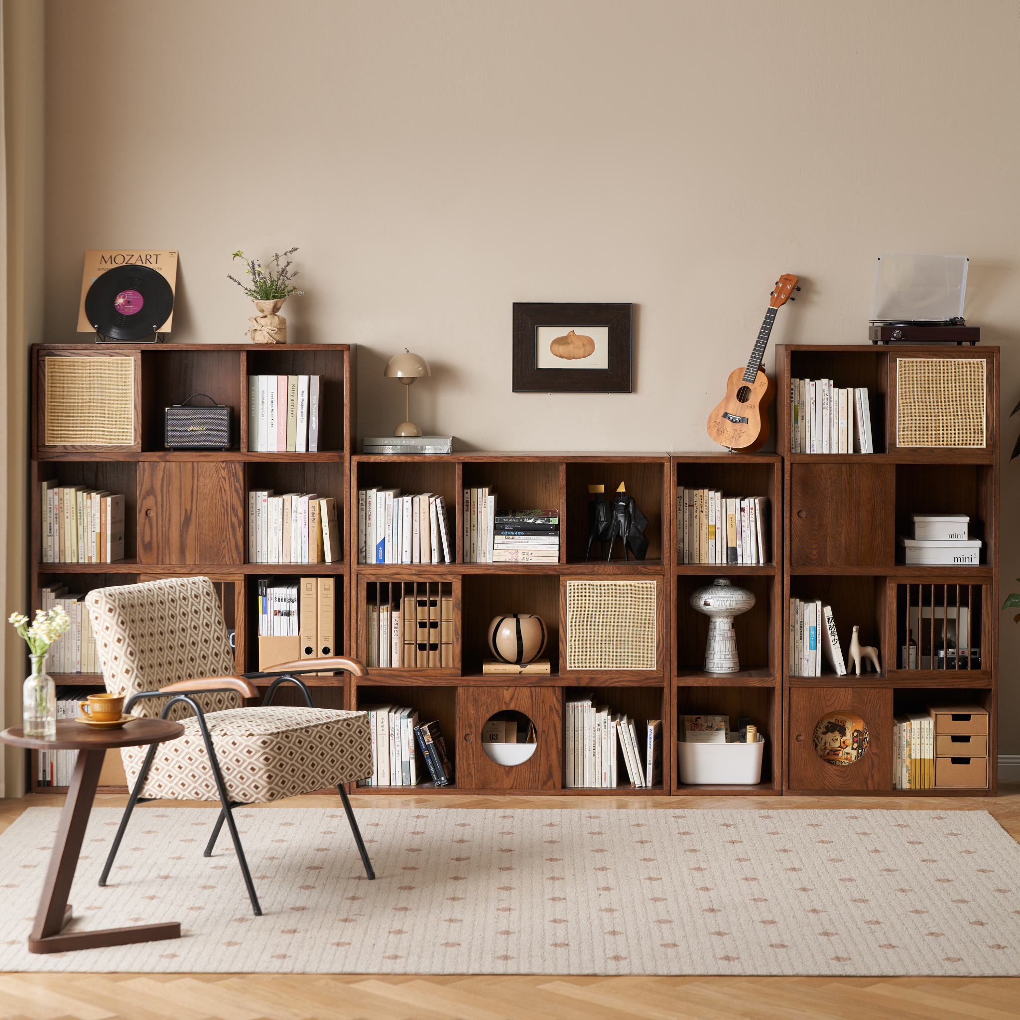 Solidwood Gleam Rattan Bookcase Door, Walnut Oak