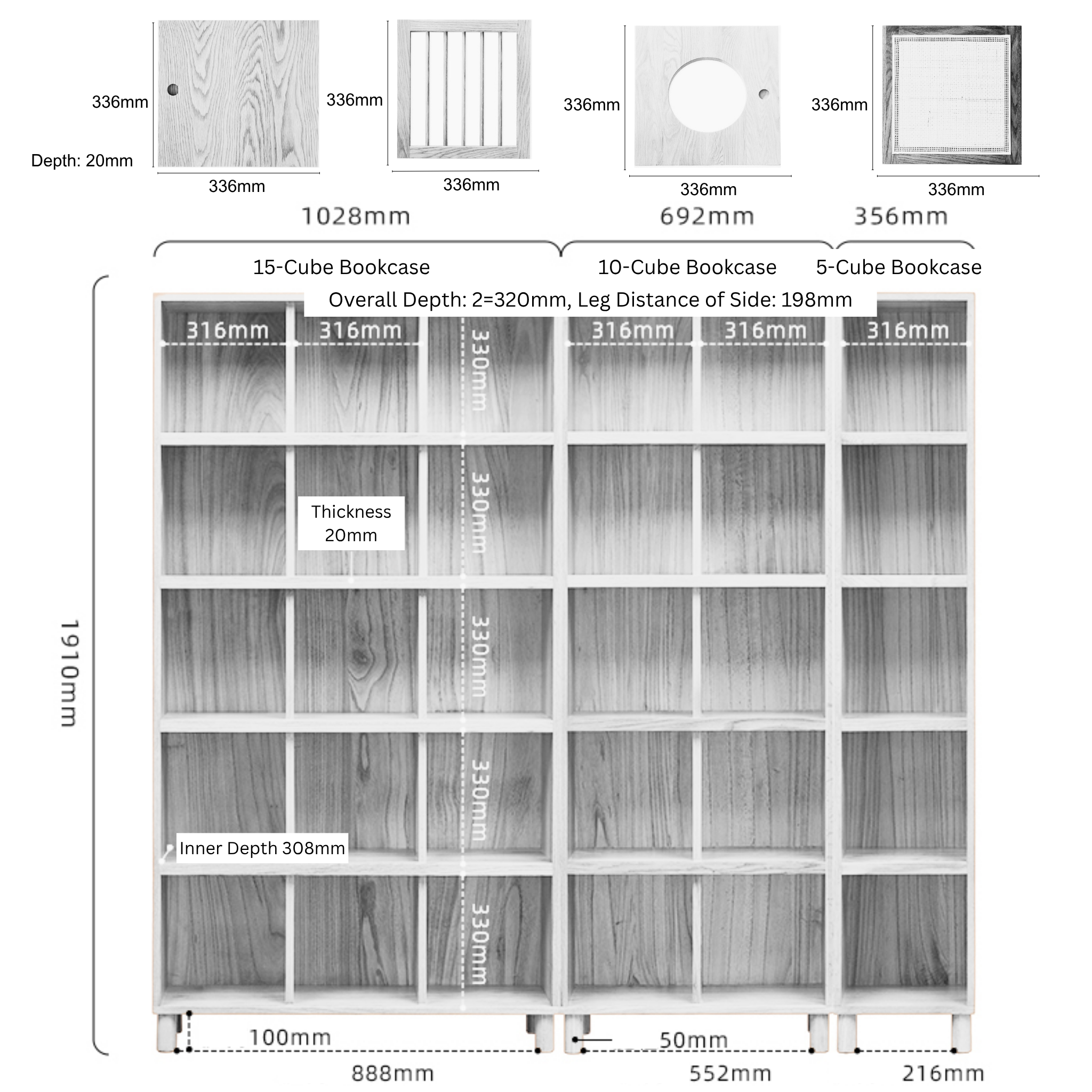 Solidwood Gleam 15-Cube Cube Bookcase with 6 Doors, Oak