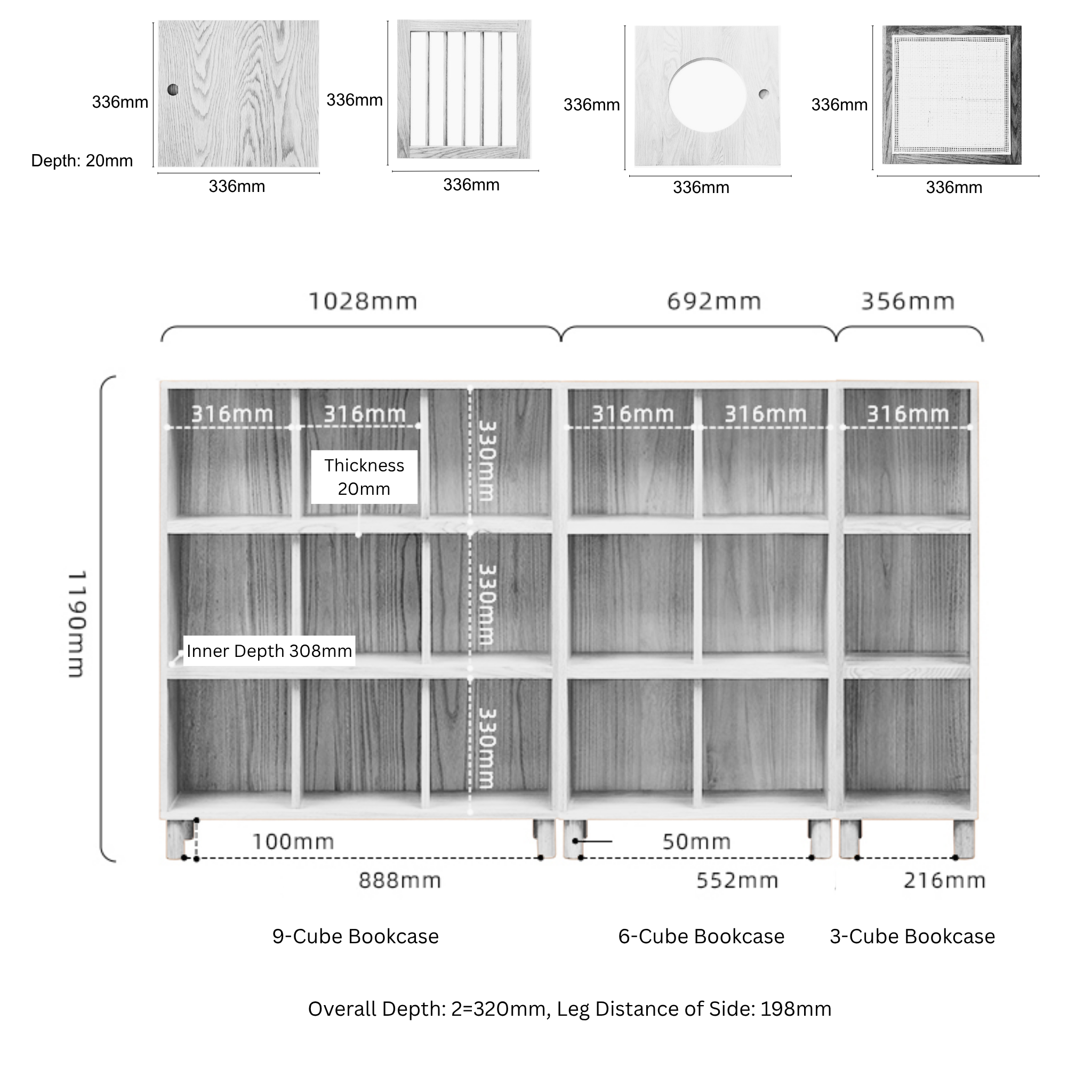 Solidwood Gleam 9-Cube Bookcase with 3 Doors, Walnut Oak