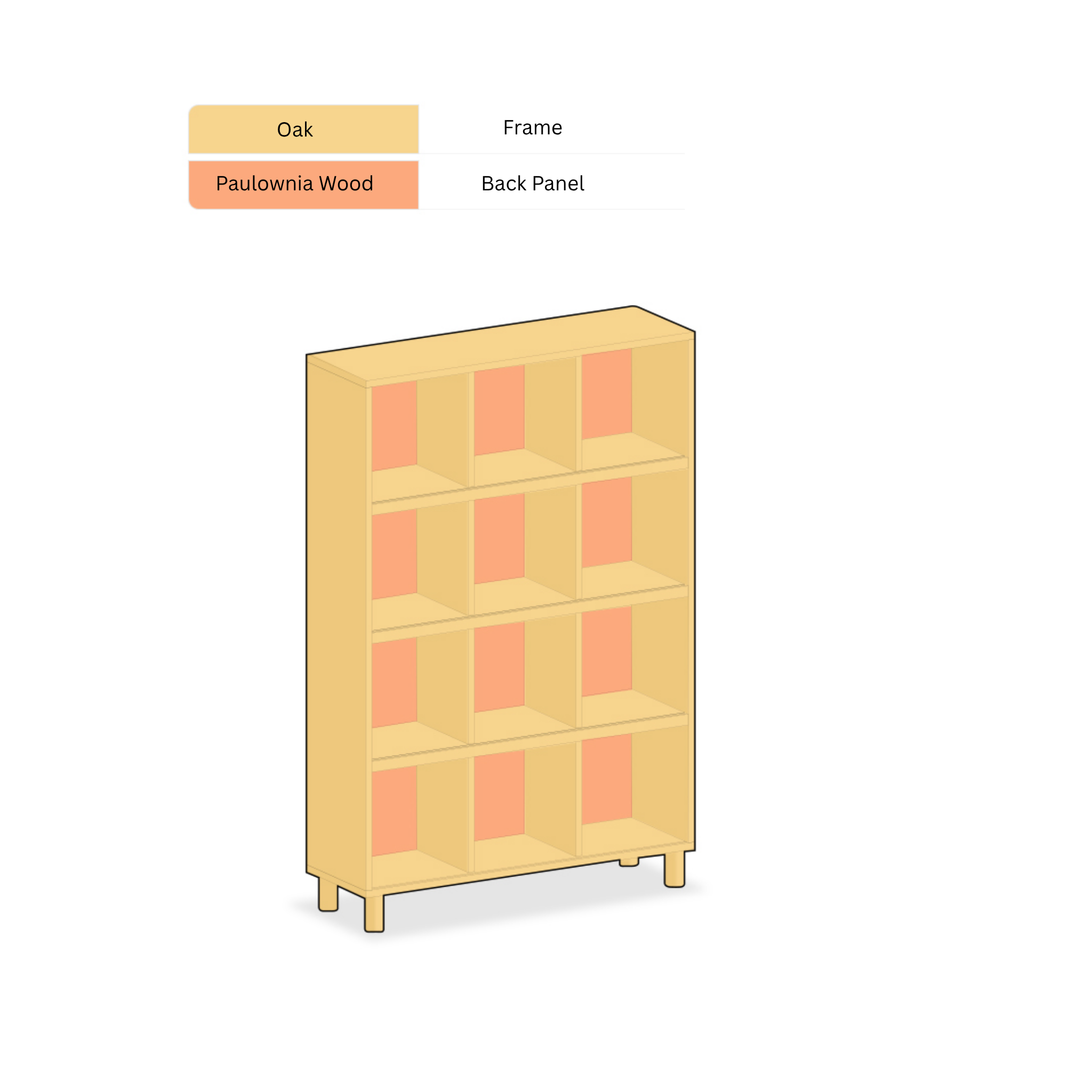Solidwood Gleam 15-Cube Bookcase with 3 Doors, Walnut Oak