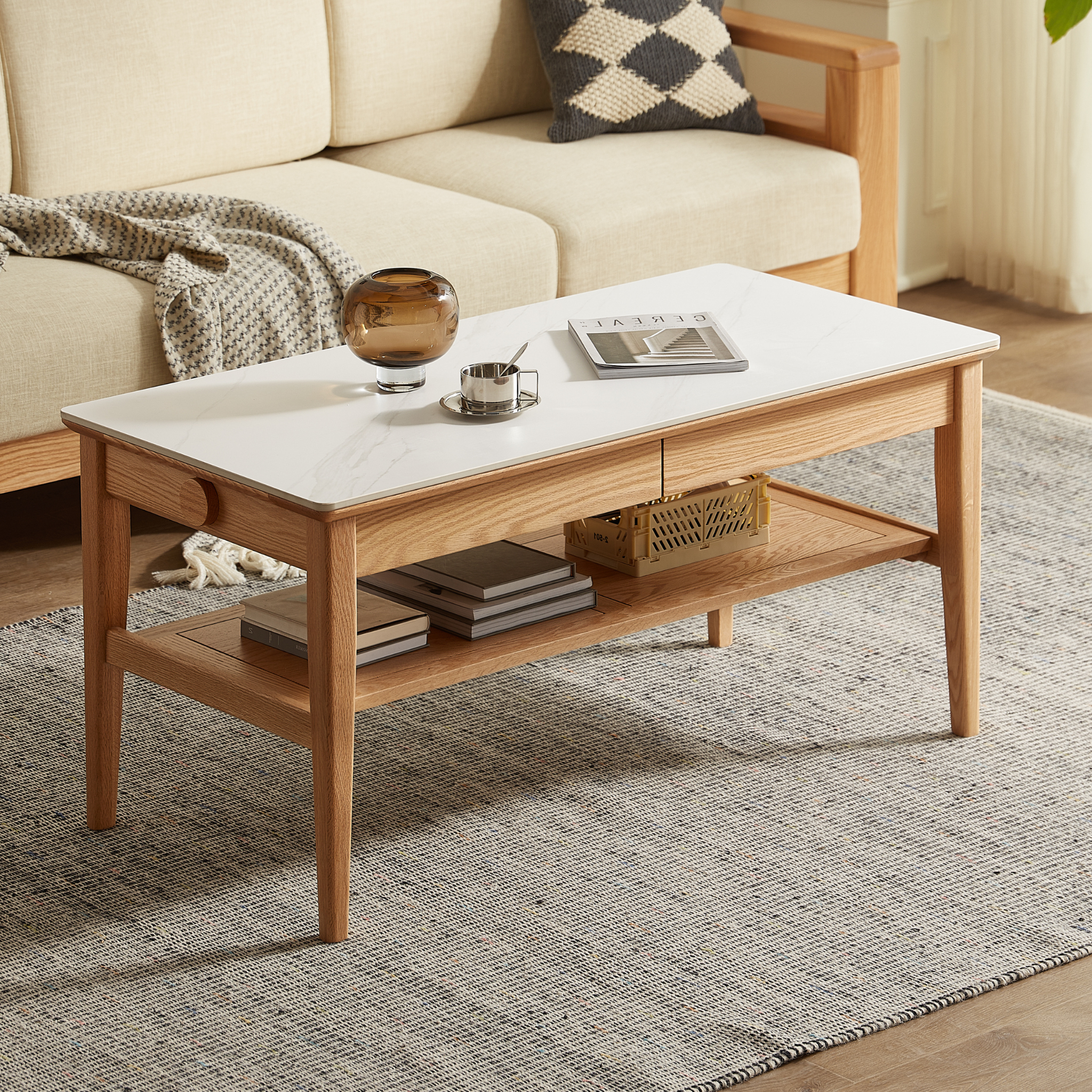 Solidwood Hemura Coffee Table with Sintered Stone Top, 100cm
