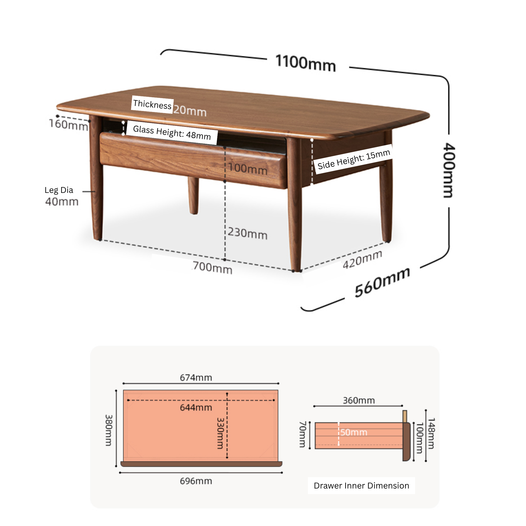 Solidwood Lucca Coffee Table, American Black Walnut