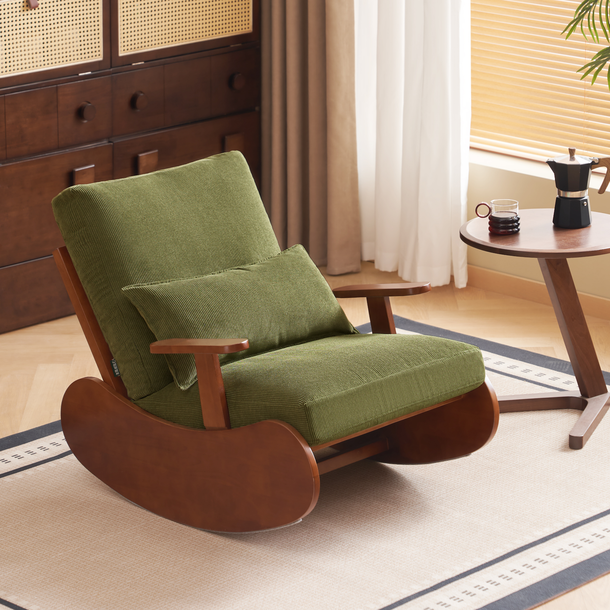 Solidwood Bluro Corduroy Rocking Chair, Green