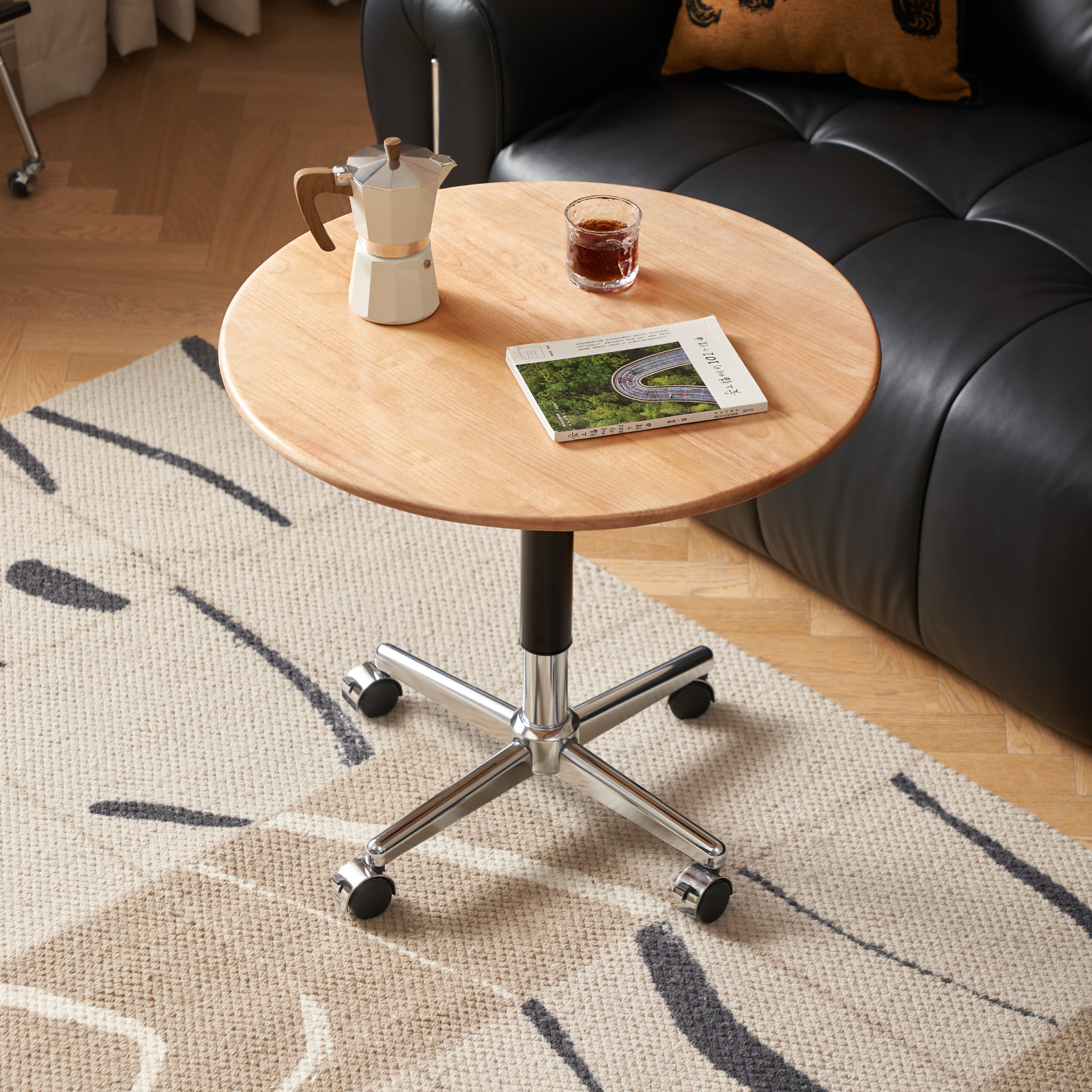 Solidwood Mia Height-Adjustable Side Table, Dia60cm