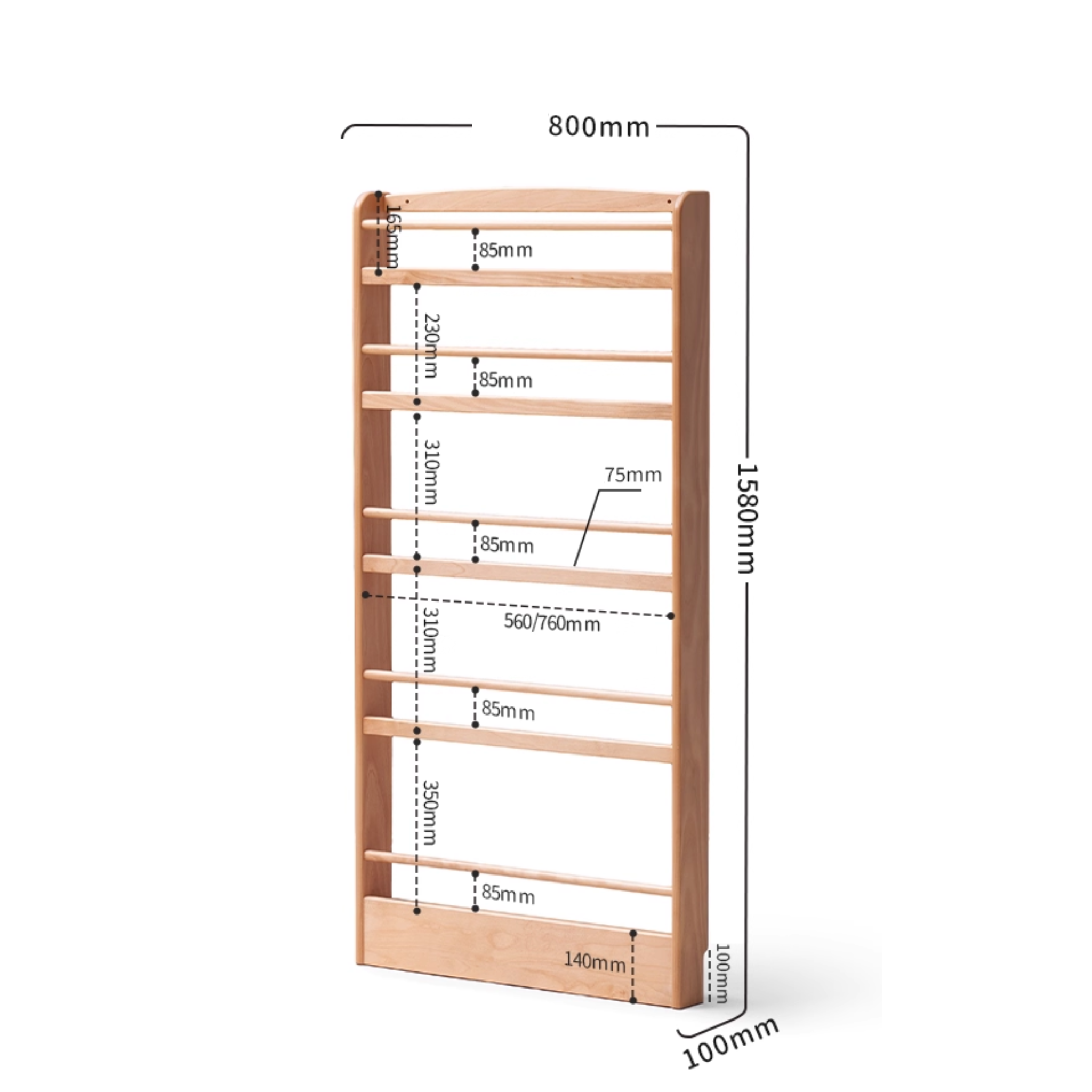 Solidwood Milo Kids 5-Tier Display Bookshelf, Premium Birch