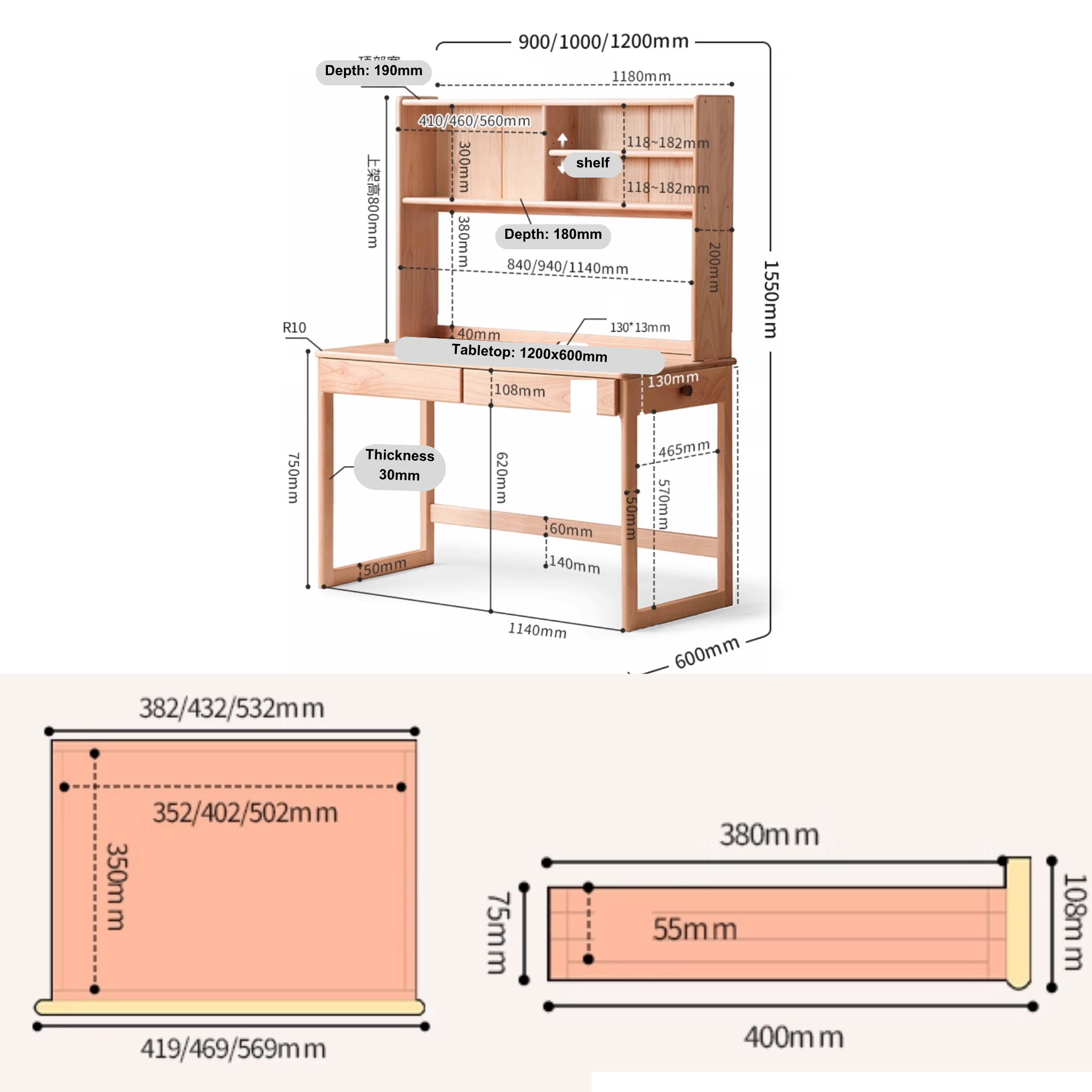 Solidwood Milo Kids Desk with Tall Hutch, Premium Birch