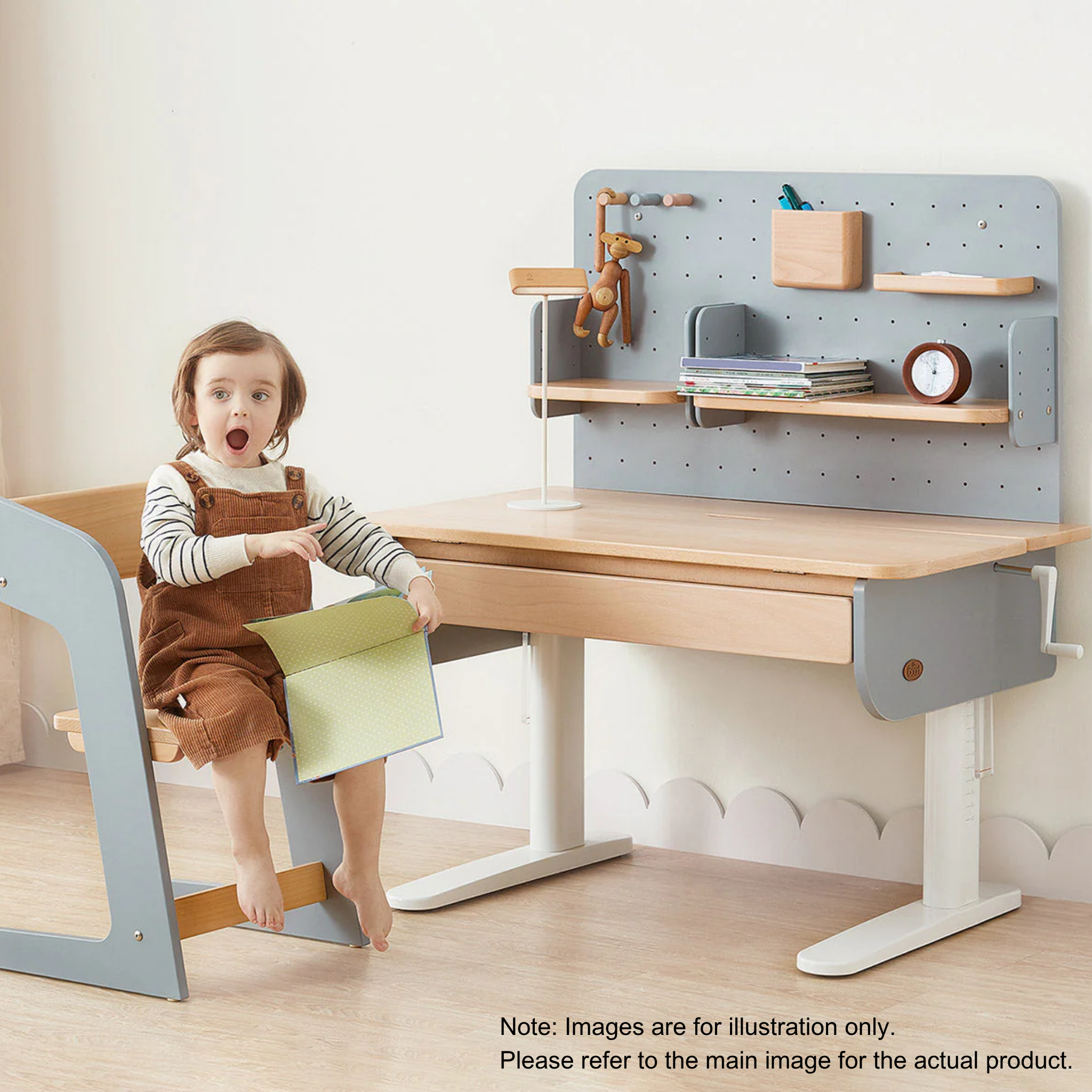 Boori Ergonomic Kids Desk (118cm) With Pegboard Hutch Package, Barley White