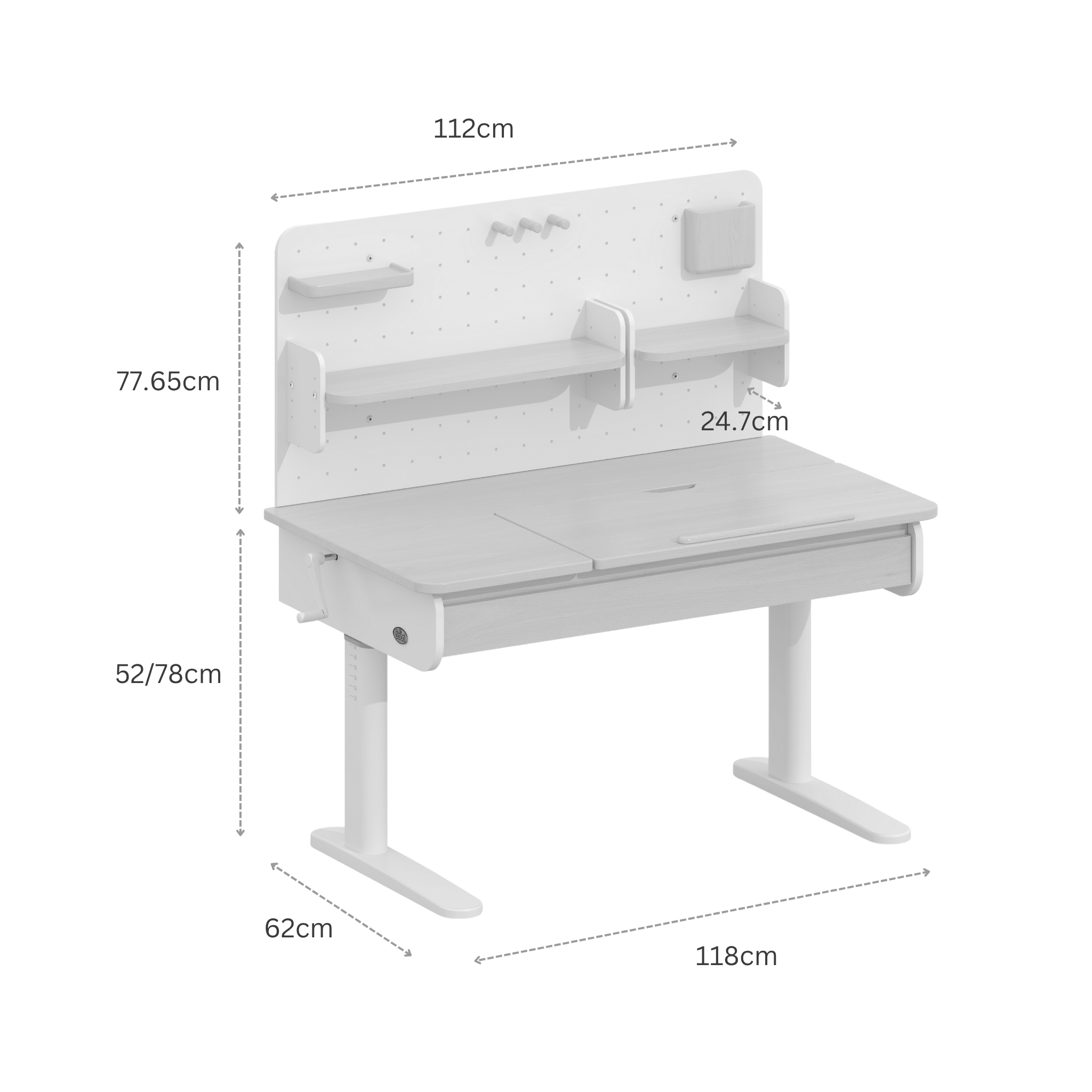 Boori Ergonomic Kids Desk (118cm) With Pegboard Hutch Package, Barley White