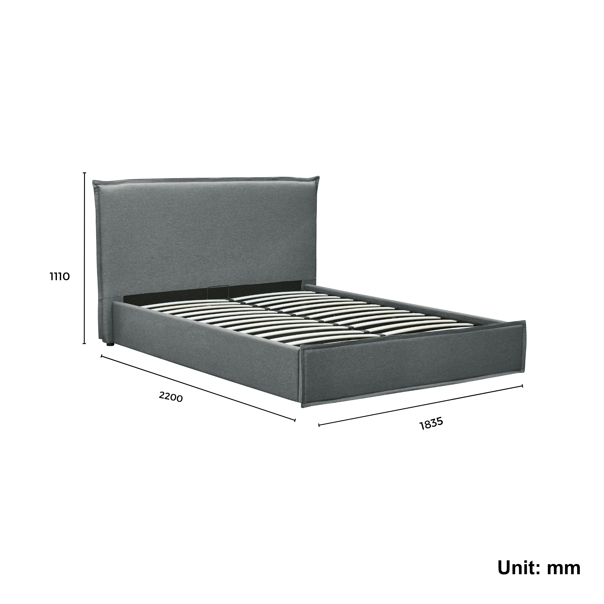 MODE Lina Fabric Gas Lift NZ Queen Bed Frame with Storage, Grey