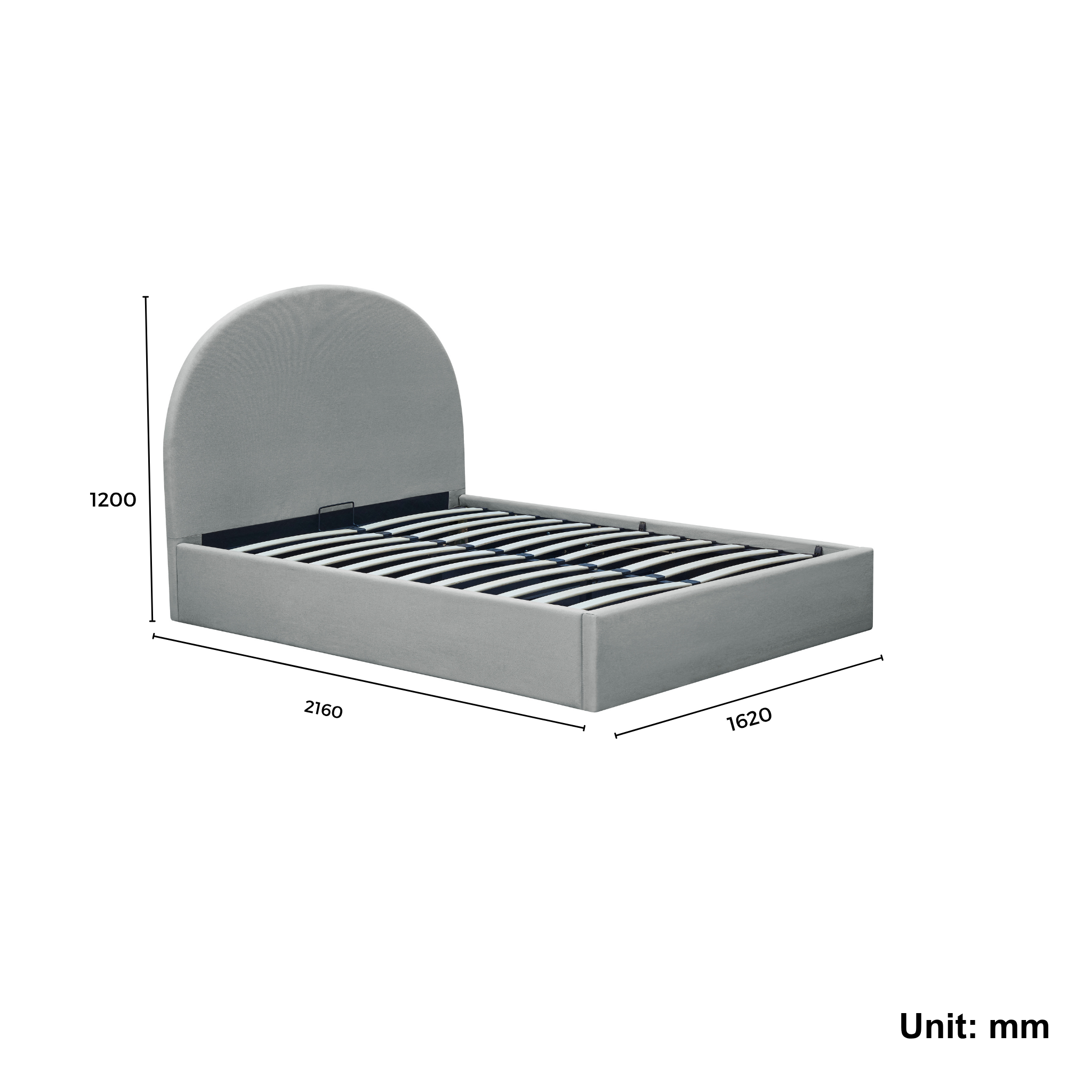 MODE Nova Fabric Gas Lift NZ Queen Bed Frame with Storage, Grey