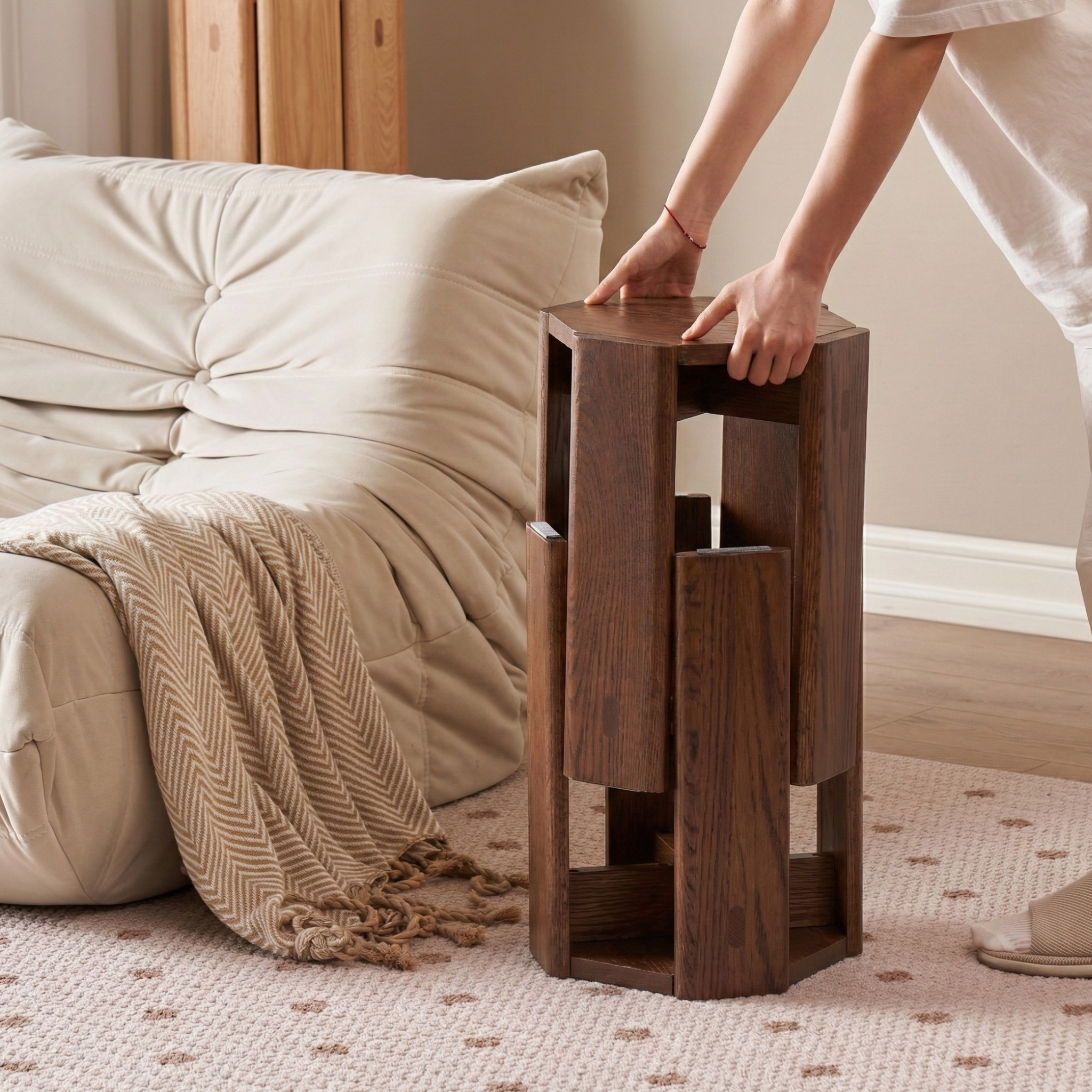 Solidwood Hemura 2-in-1 Stools, Walnut Oak