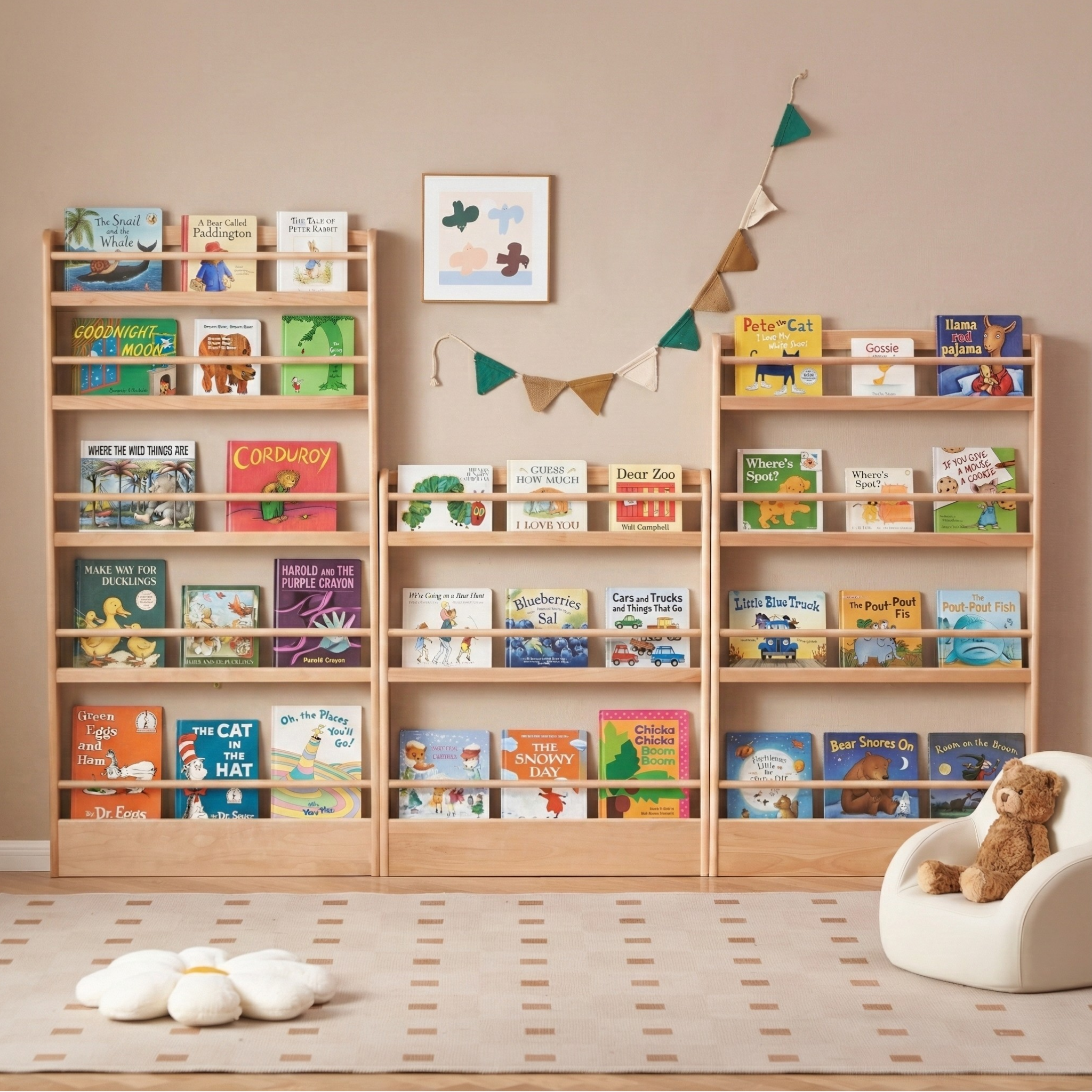 Solidwood Milo Kids 4-Tier Display Bookshelf, Premium Birch