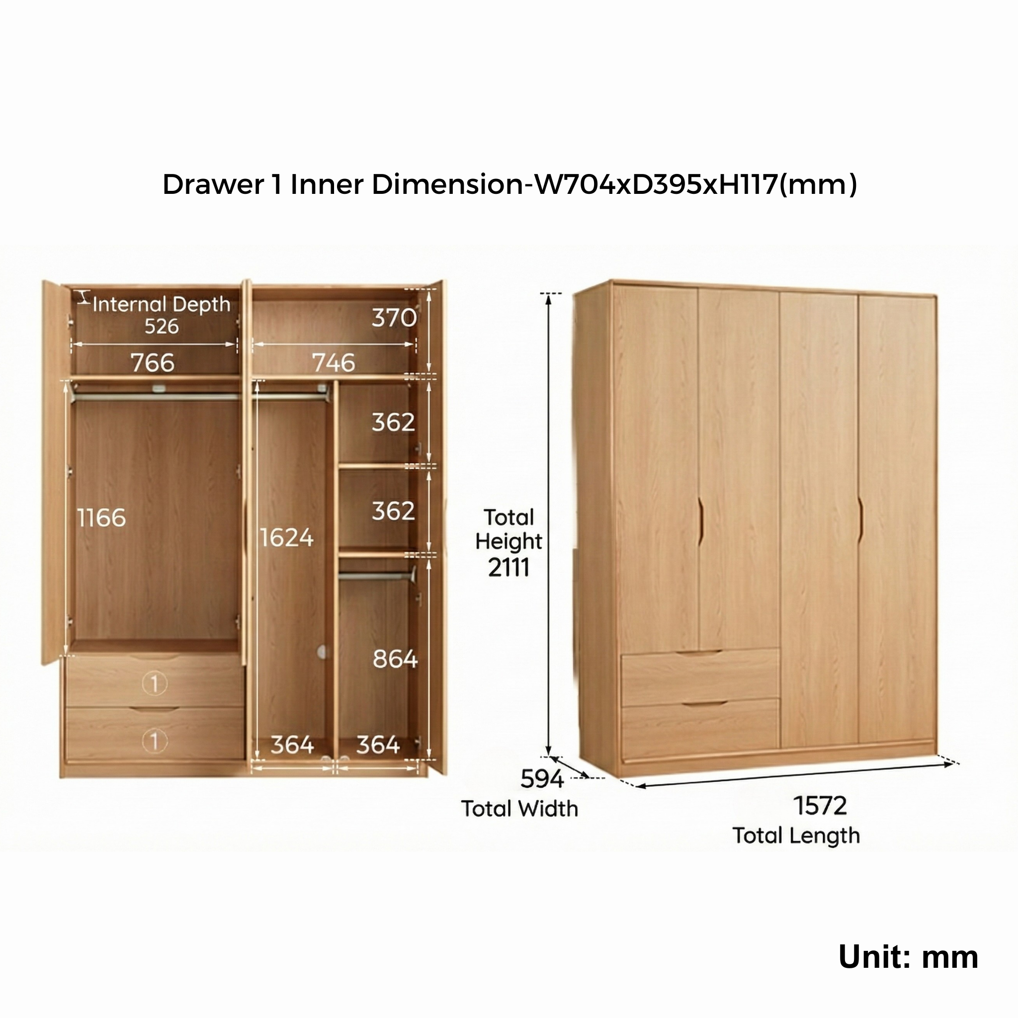 Linspire Aalto 4-Door Wardrobe with Drawers