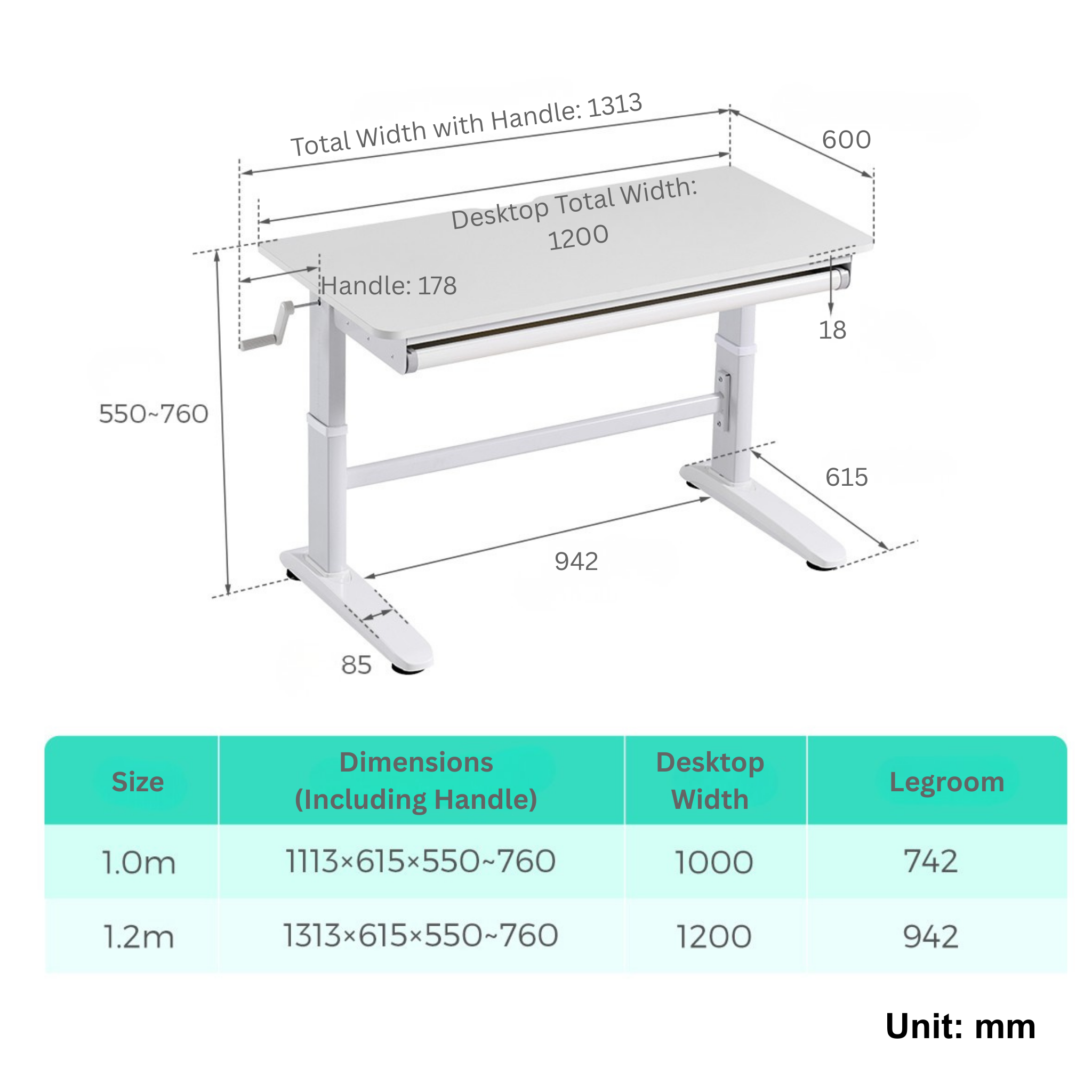 Linspire Flex Height Adjustable Study Desk, W100cm