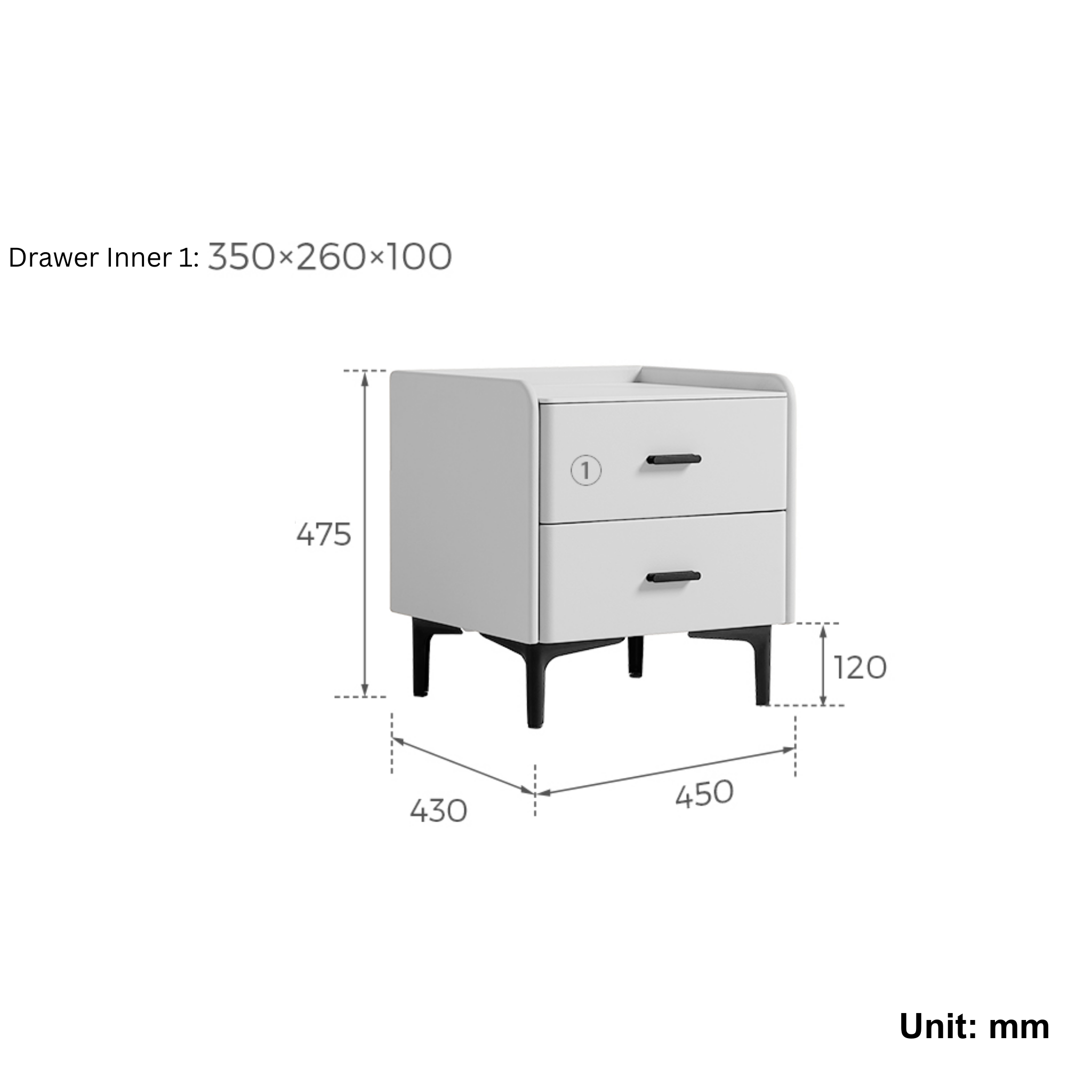 Linspire MIRAGE Leather Bedside Table with Sintered Stone Top, White