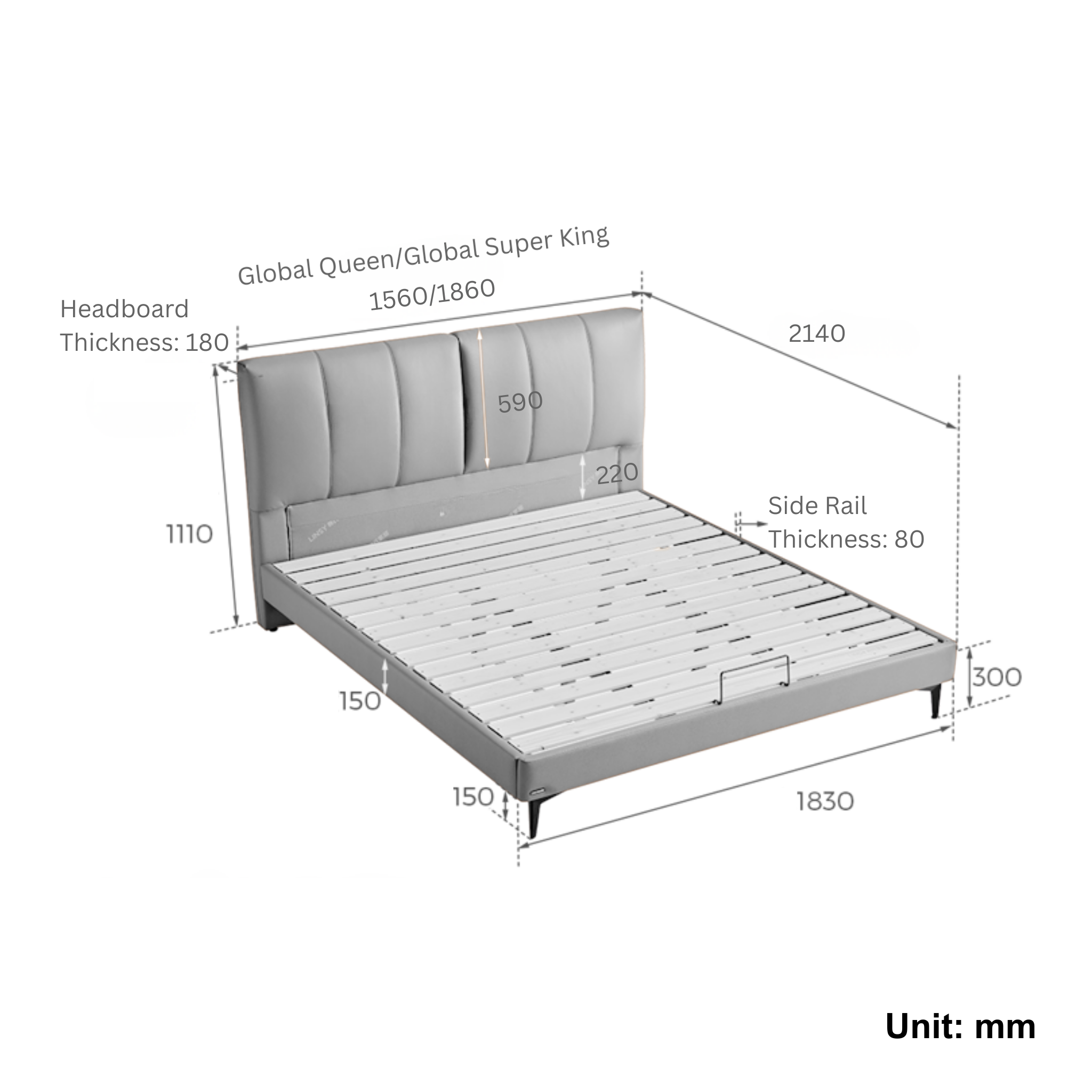 Linspire Radius Leather Global Queen Bed Frame, Brown