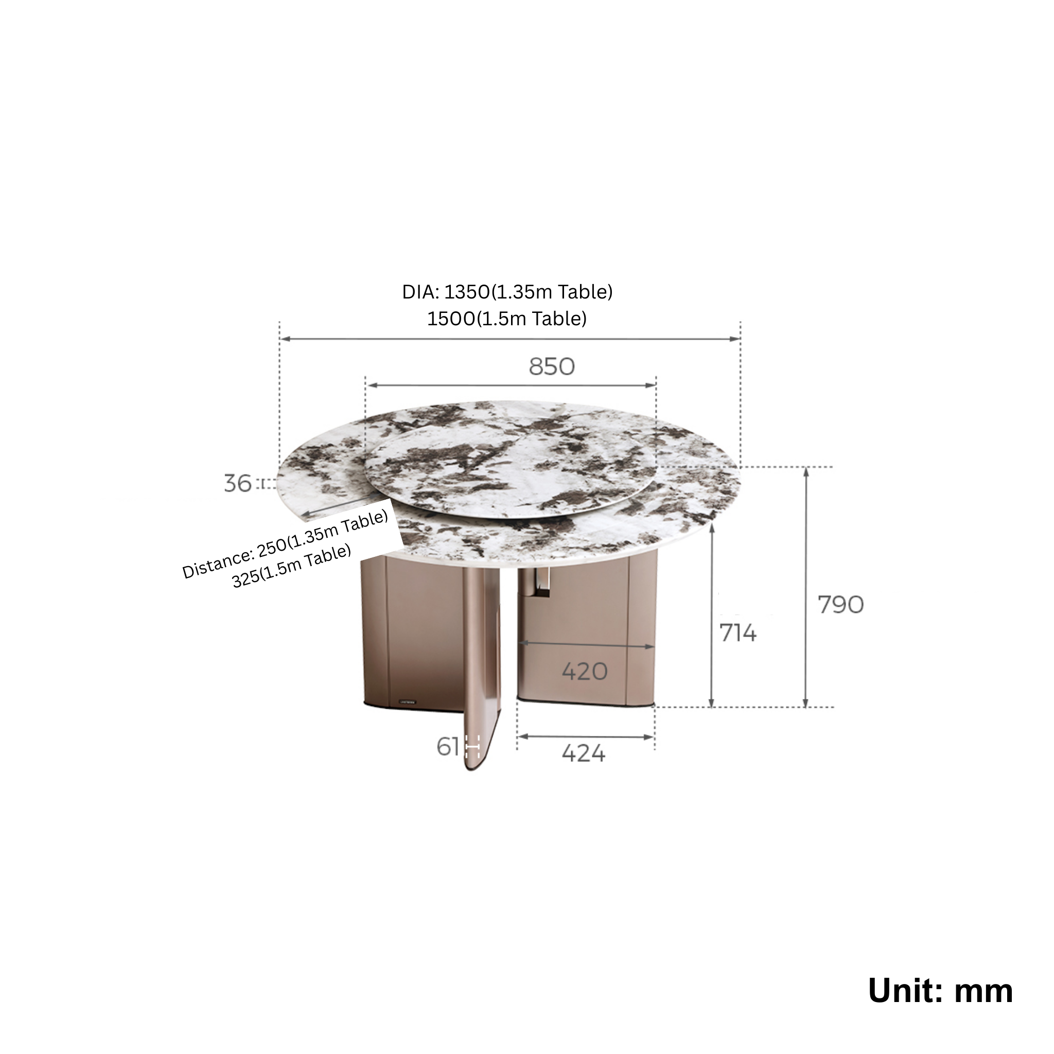 Linspire Solace Round Marble Top Dining Table with Centre Turntable, W150cm